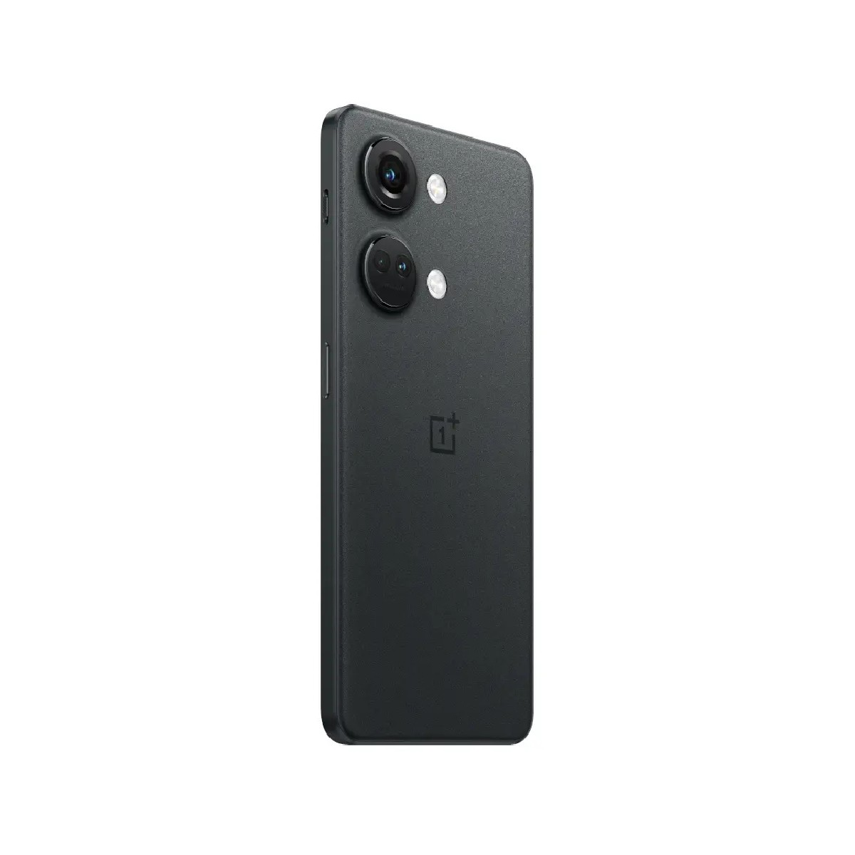 Schwarzes Mobiltelefon mit zwei Kameras und weißem Hintergrund.