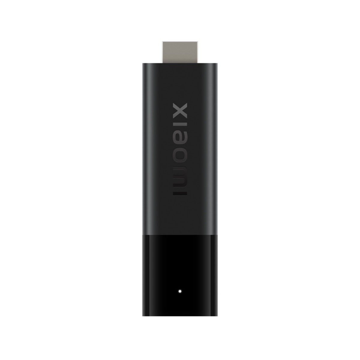 Czarny stick do streamingu HDMI z logo Xiaomi, złączem i małą lampką kontrolną.