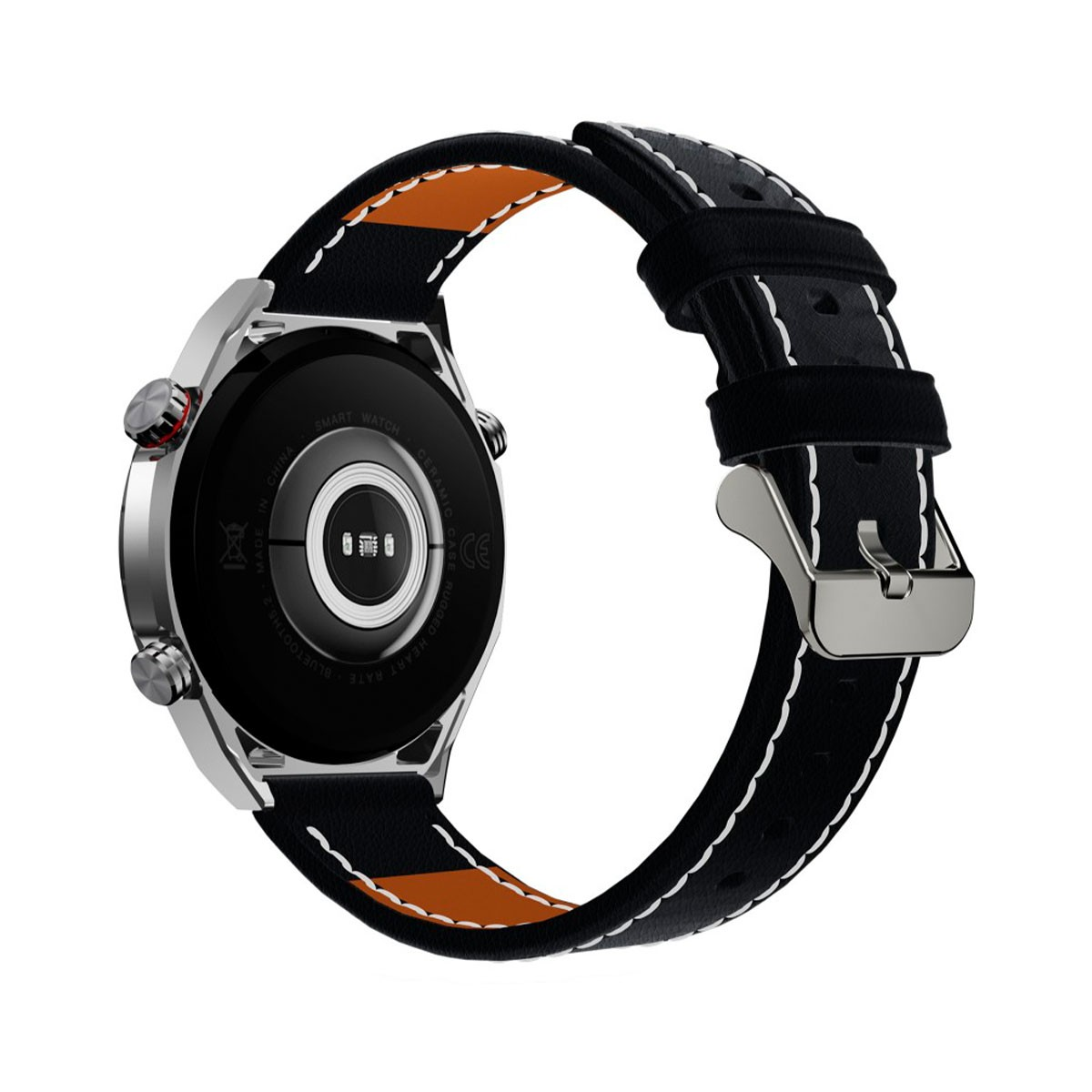 Eine Smartwatch mit schwarzem Armband und silbernem Gehäuse.