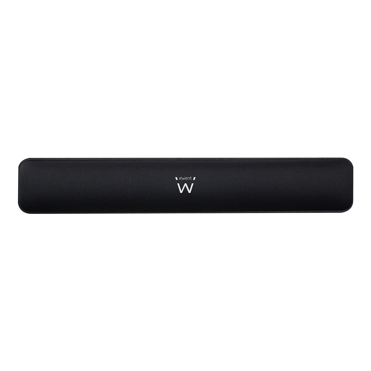 Una barra de sonido negra con un logotipo en la parte frontal sobre un fondo blanco.