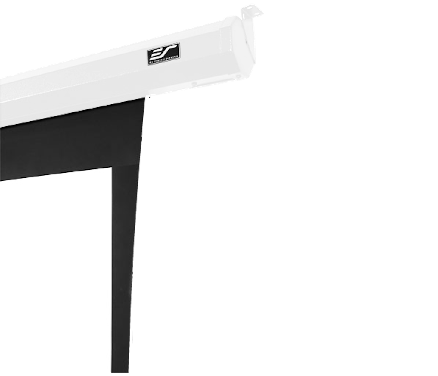 White projector screen case. Black screen is visible.
