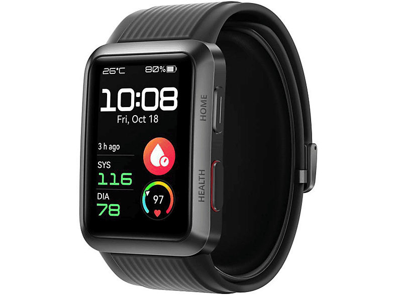 HUAWEI WATCH D (MOLLY-B19) GRAPHITE BLACK Smartwatch Aluminium Fluorelastomer, Breite des Bands 30 mm, Länge: Größe L: ca. 133 mm langes Band, Länge der Größe M: ca. 118 mm langes Band, Schwarz