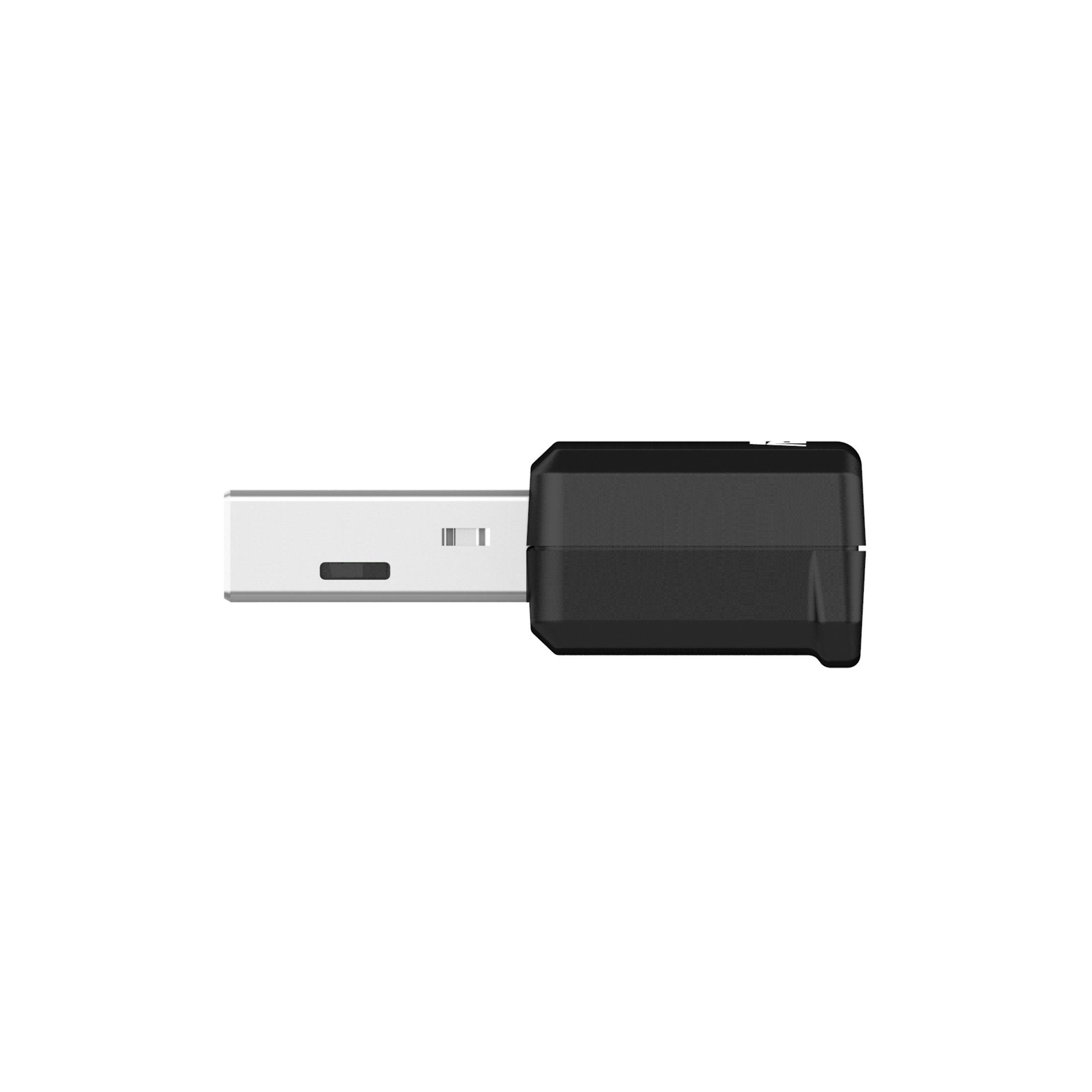 Ein schwarzer USB-Adapter mit weißem USB-Anschluss und rechteckigem Körper.