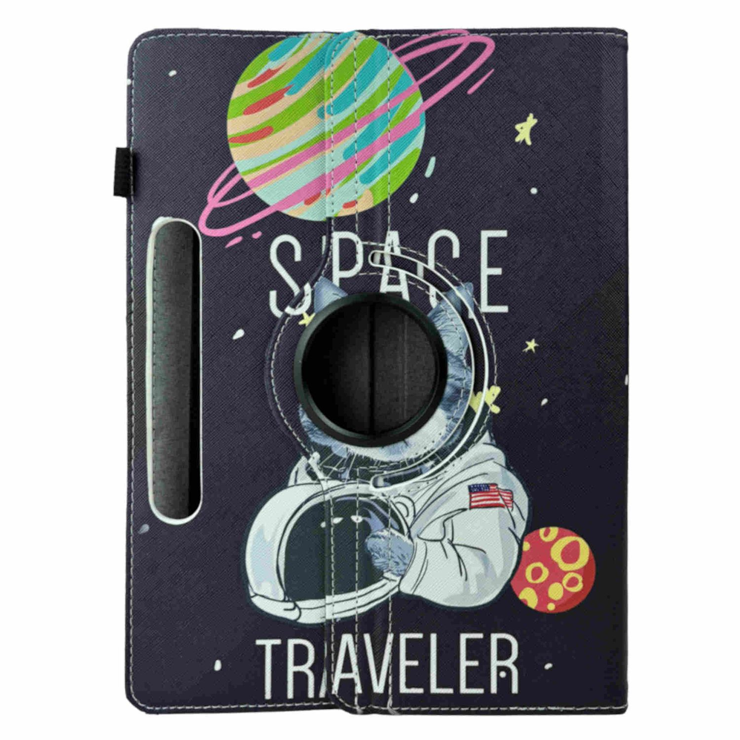 Tablet-Hülle mit Weltraum-Thema mit einem Astronauten und Planeten.