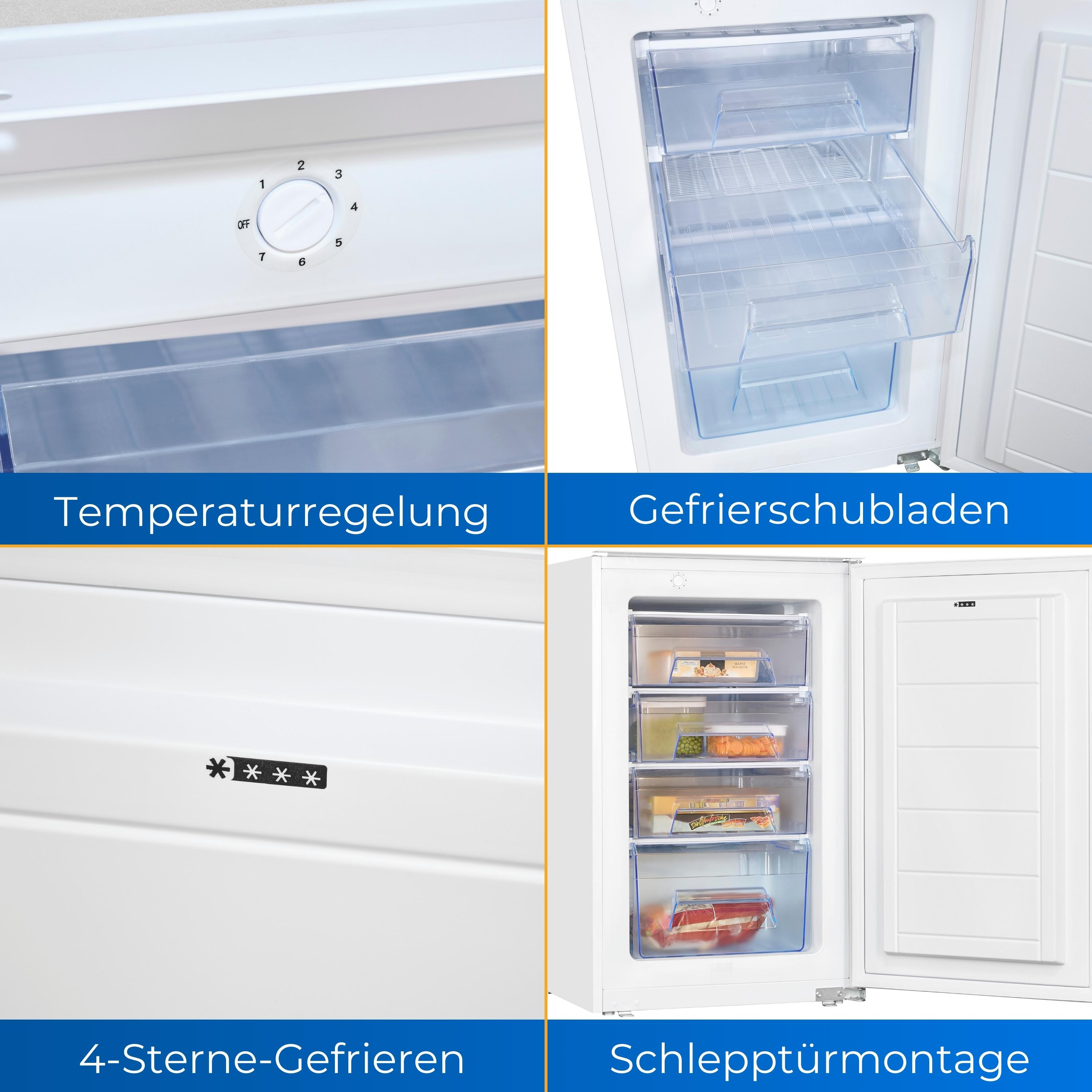 Weißer Kühlschrank mit Gefrierfächern, Temperaturregelung und Gefriereinstellungen.