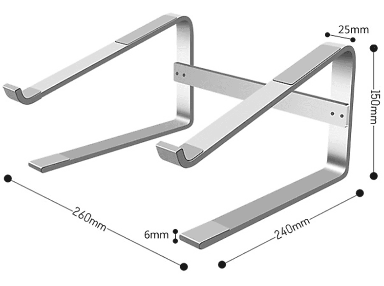 GOLDPRO Laptop-Ständer Aus Aluminium – Silber, Faltbar, 6-stufig Verstellbar, Mit Anti-Rutsch-Klebern, Bis 16,5 Cm Höhe