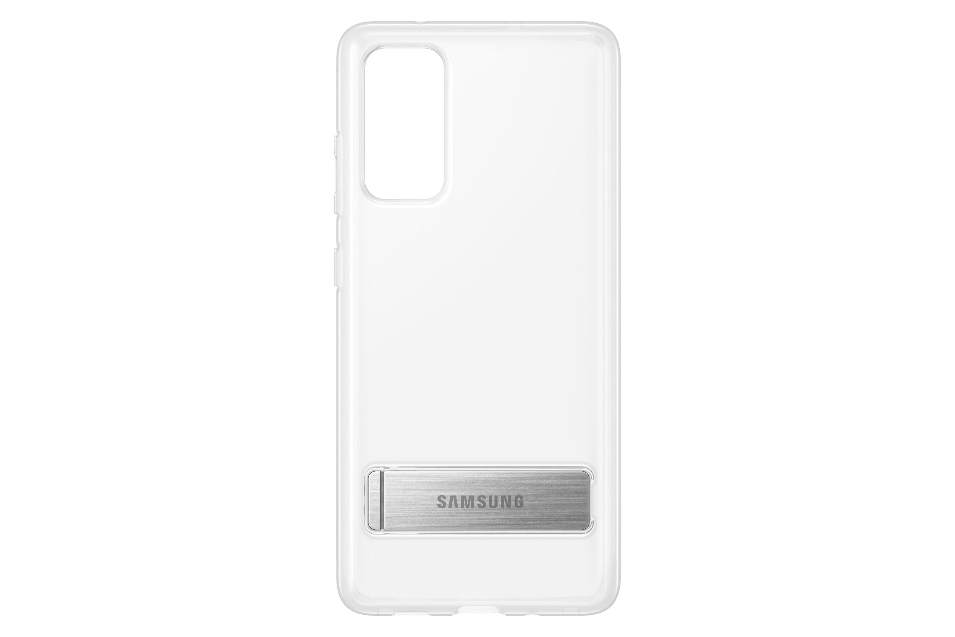 Eine hellblaue Handyhülle mit einem Samsung-Logo.