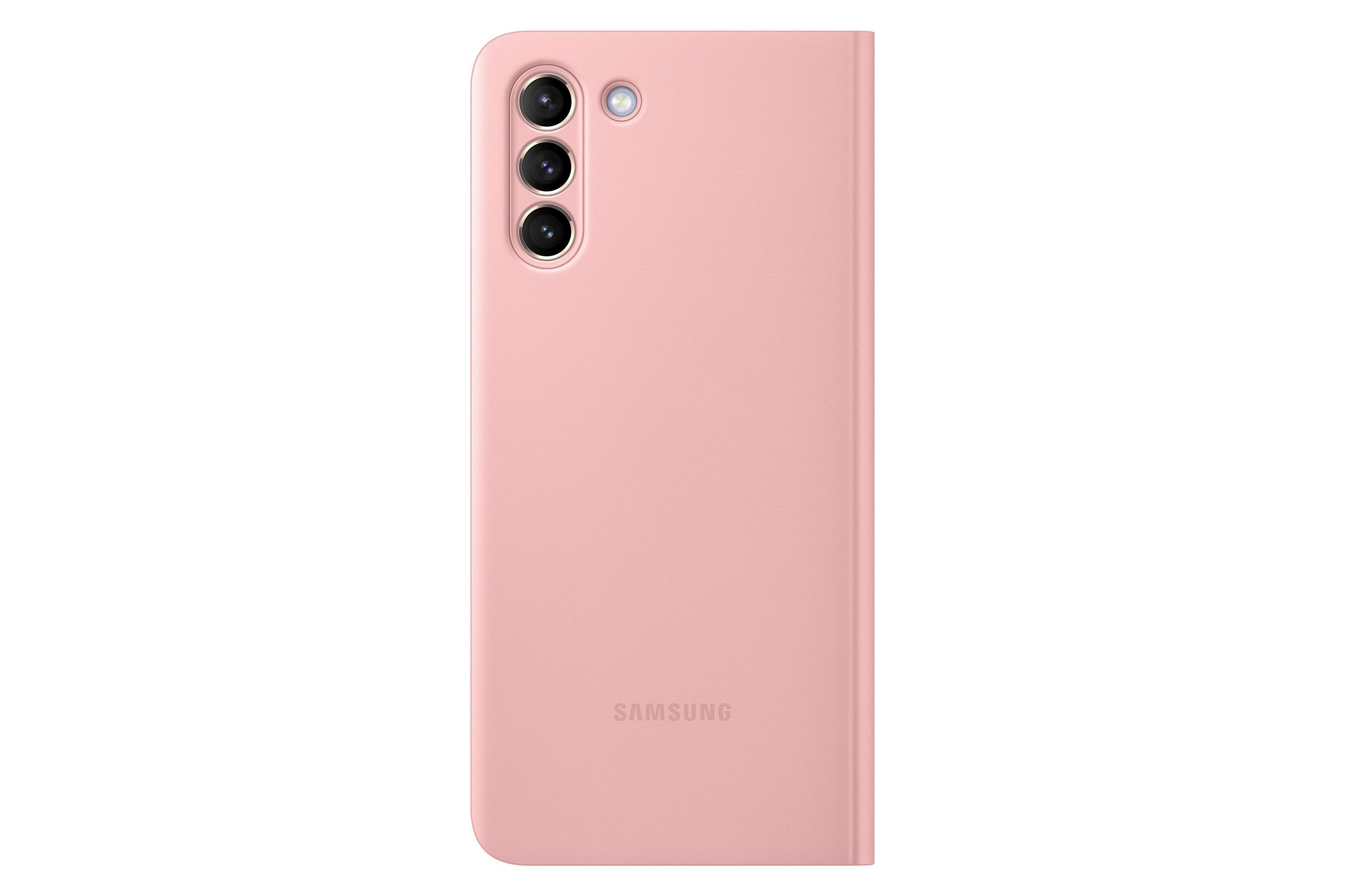Rosa Handyhülle mit drei Kameralinsen und einem Samsung-Logo.