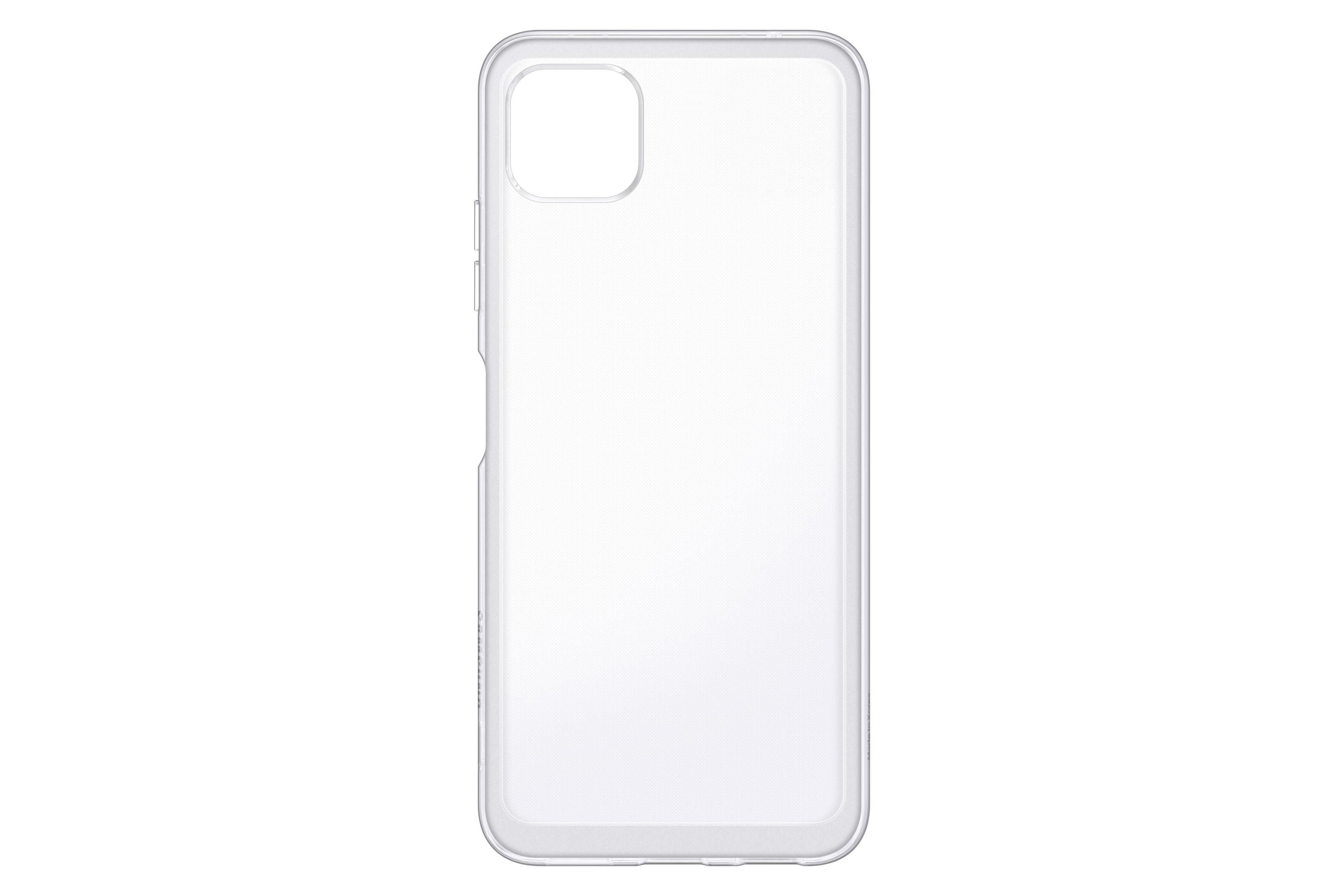 Una funda transparente para teléfono con recorte para la cámara. Es un diseño simple y claro.
