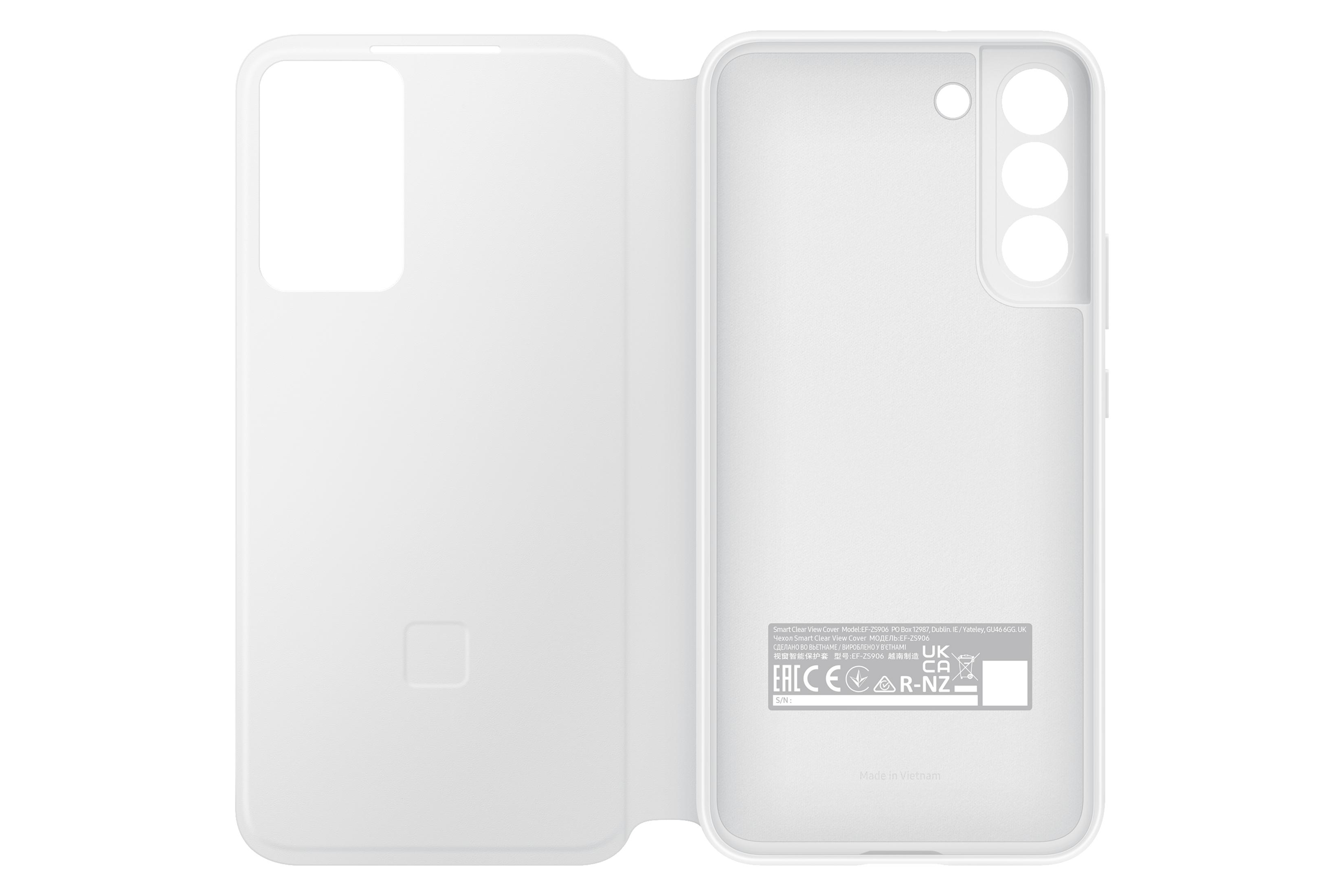 Interior de una funda blanca, con la parte trasera del teléfono visible.