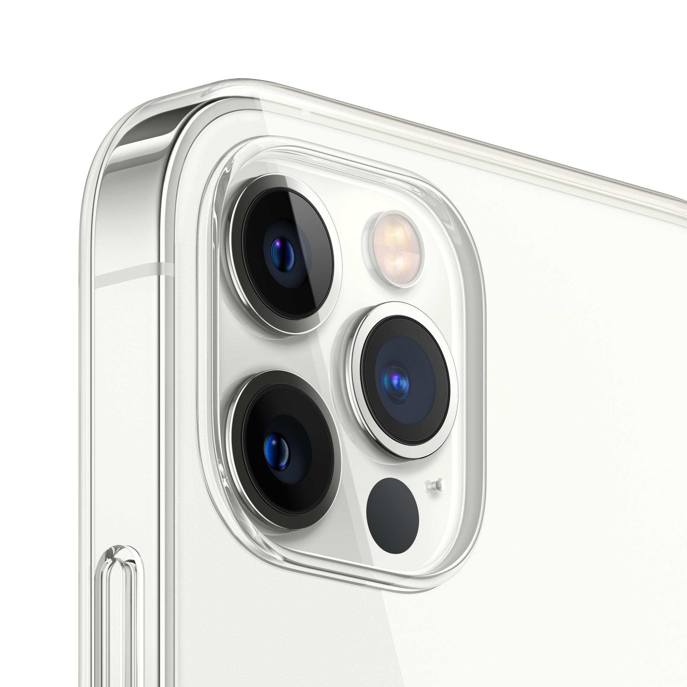 Close up of a phone with multiple camera lenses. White background.