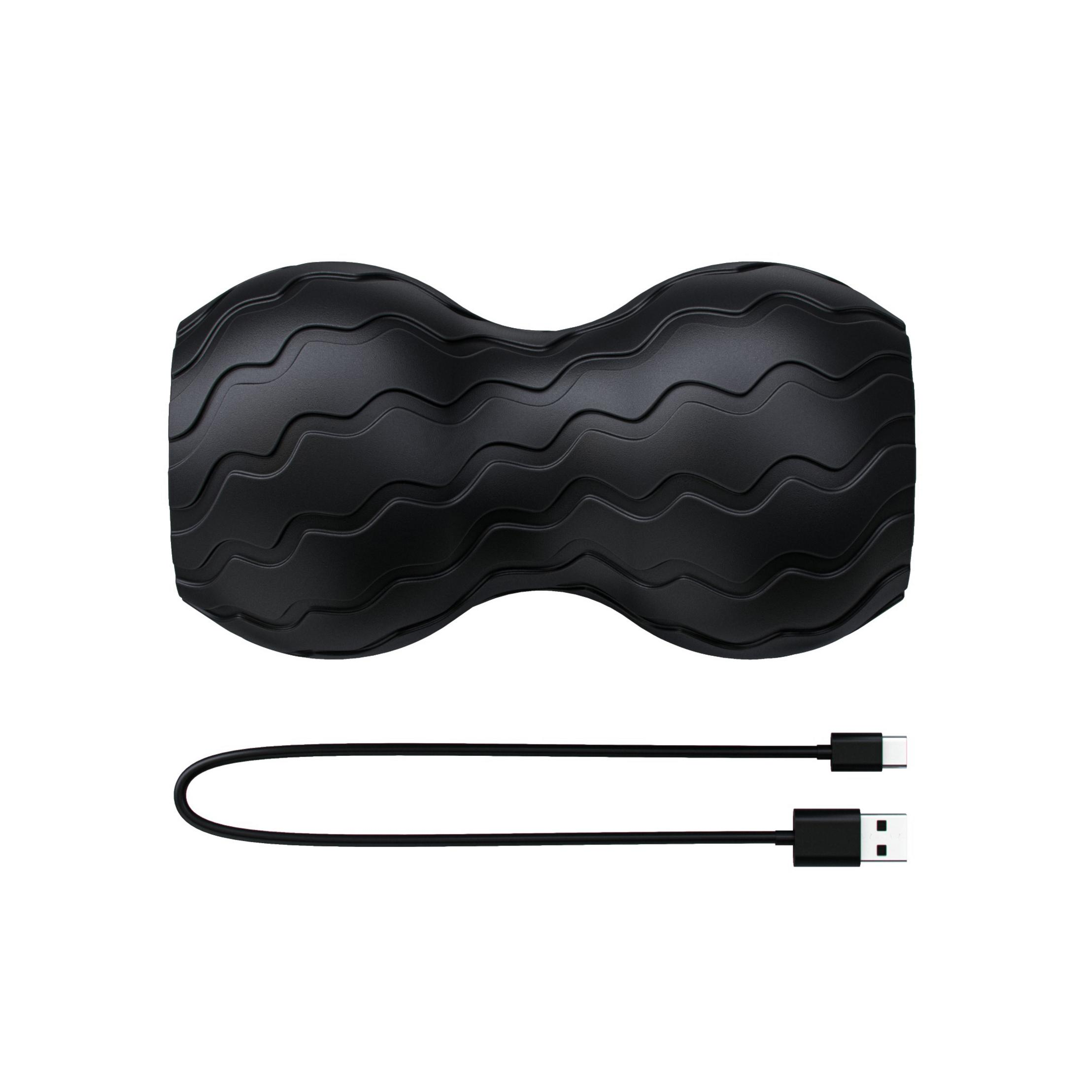 Czarny wałek piankowy z wzorami fal. Kabel USB poniżej.