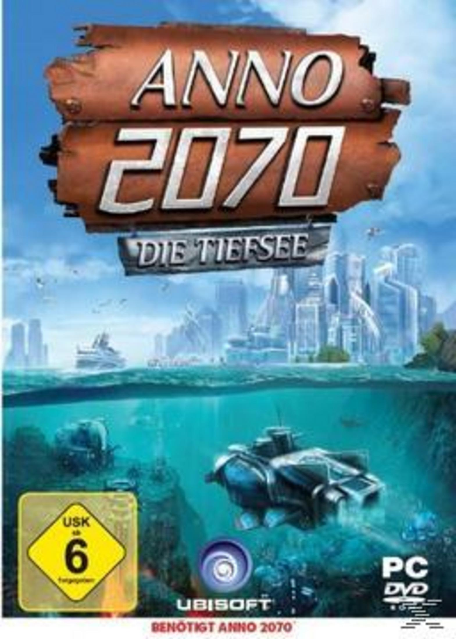 Spiel-Cover mit einer See- und Stadtszene. Titel ist Anno 2070.