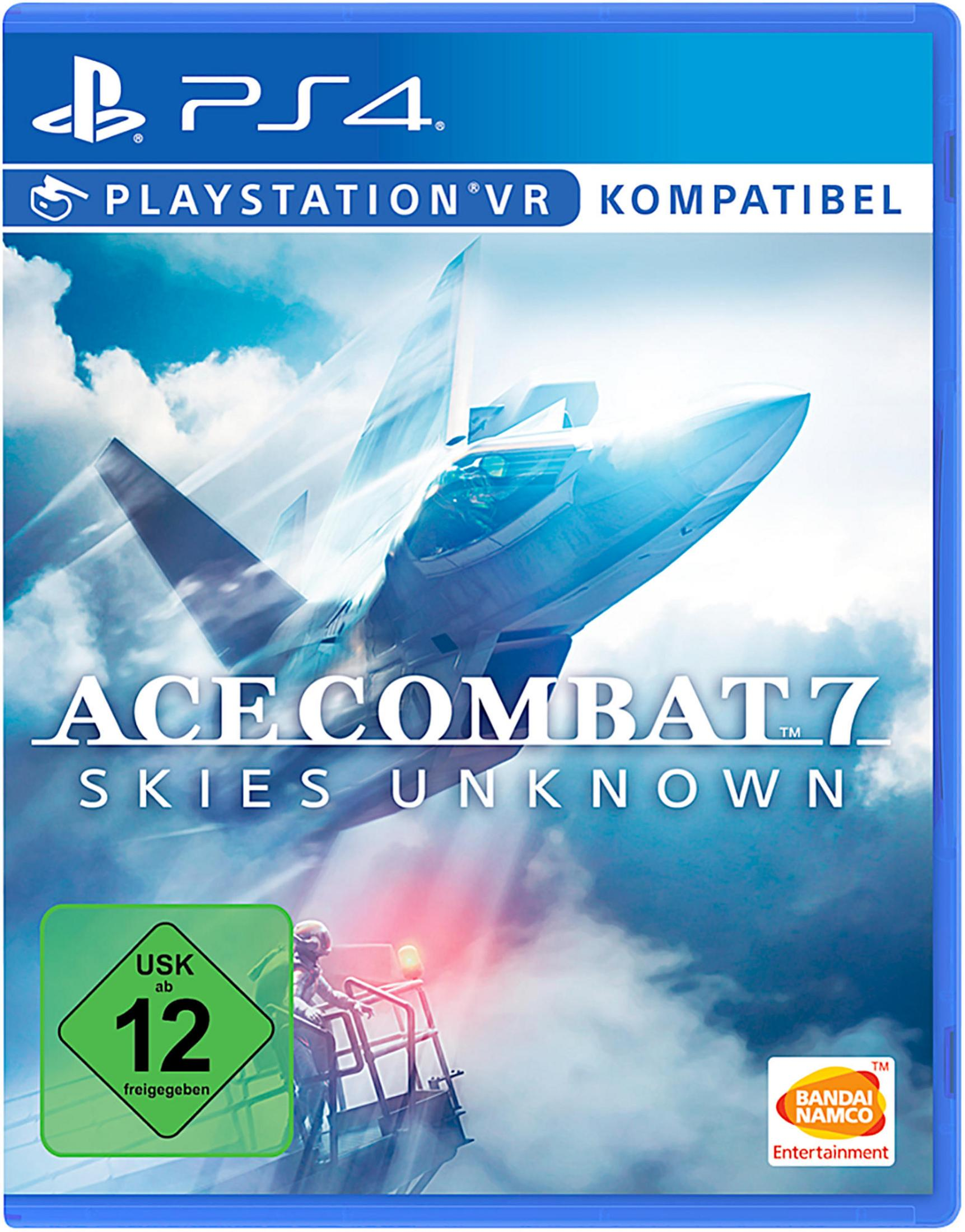 Etui do gry PS4. Samolot przelatujący przez chmury. Tytuł to Ace Combat 7: Skies Unknown. Wiek 12+