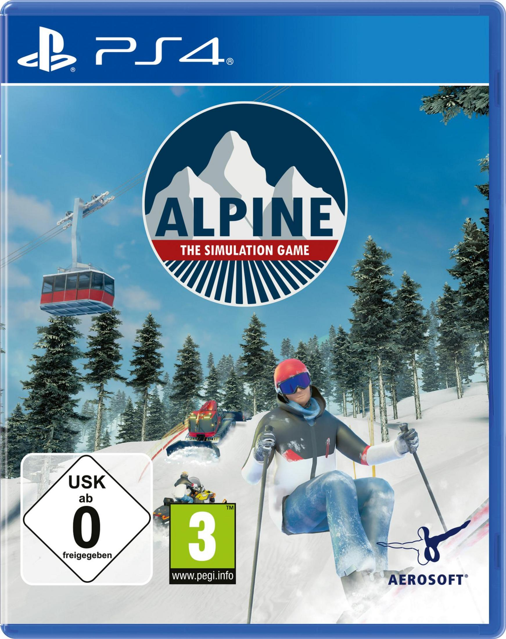 Copertina di un gioco con uno sciatore su una pista innevata, con una seggiovia sullo sfondo. Il titolo del gioco è "Alpine".