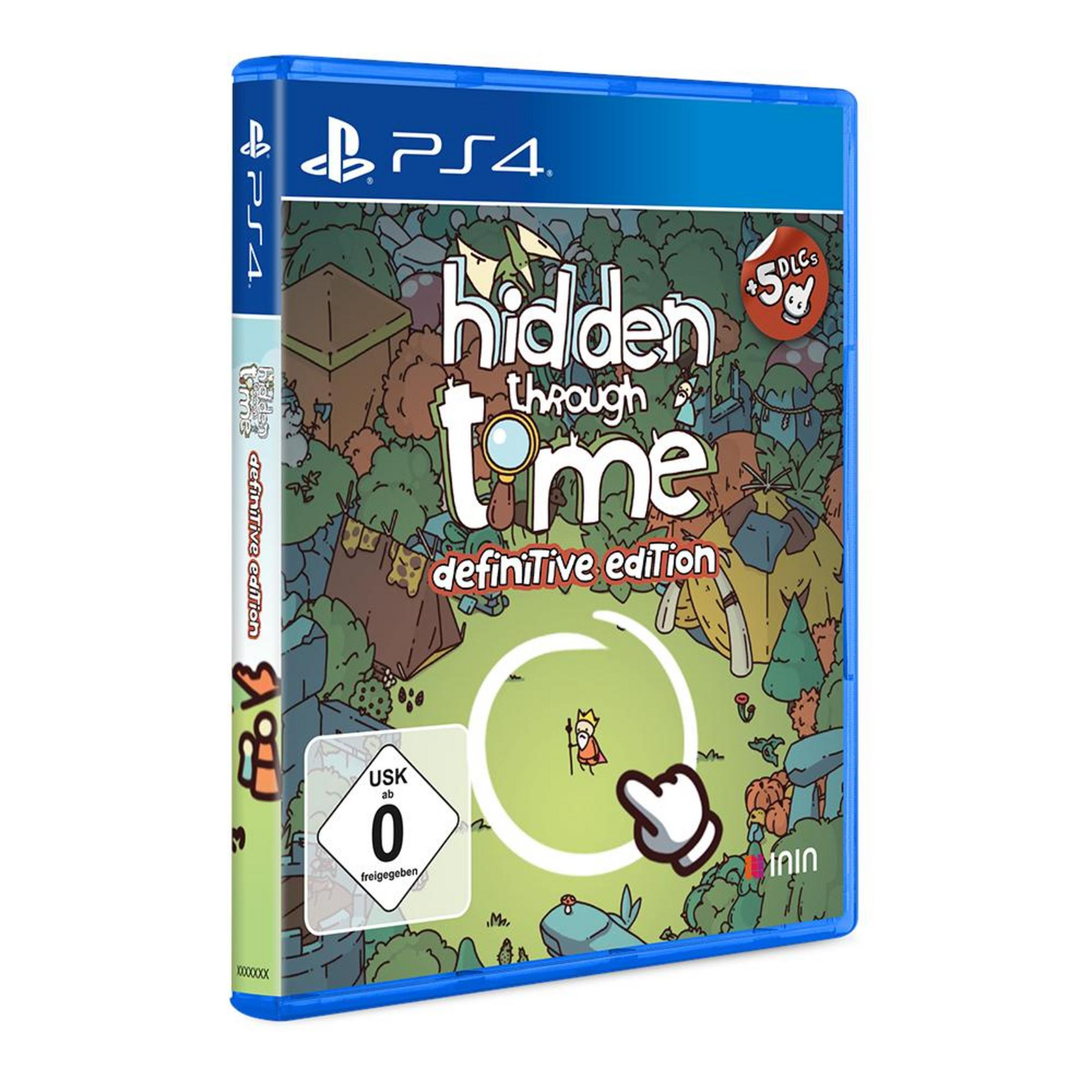 Custodia del gioco PS4 di 'Hidden Through Time', con arte a cartoni animati di una scena di foresta e il titolo del gioco.