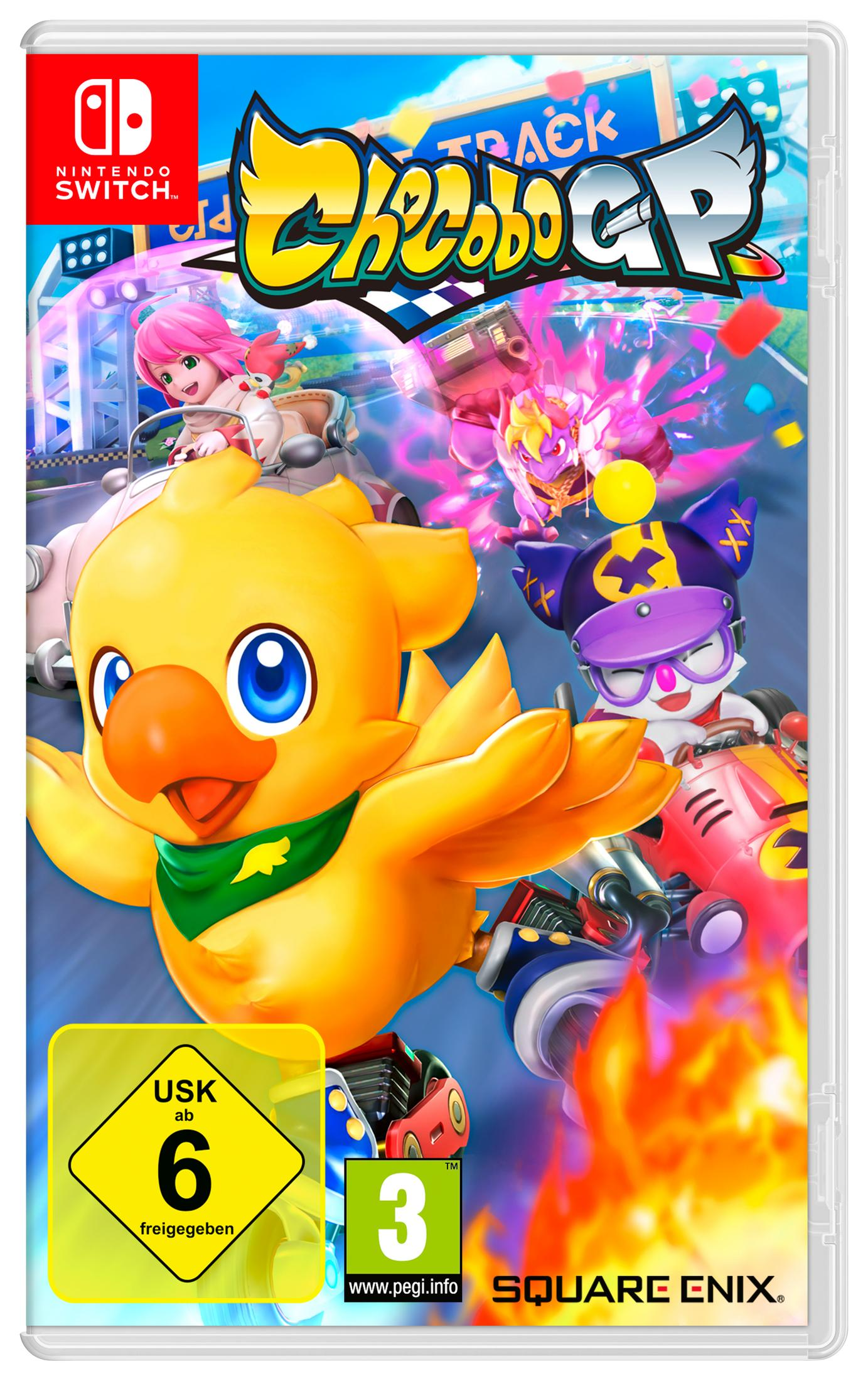 Custodia del gioco Chocobo GP. Un Chocobo giallo è il punto focale.