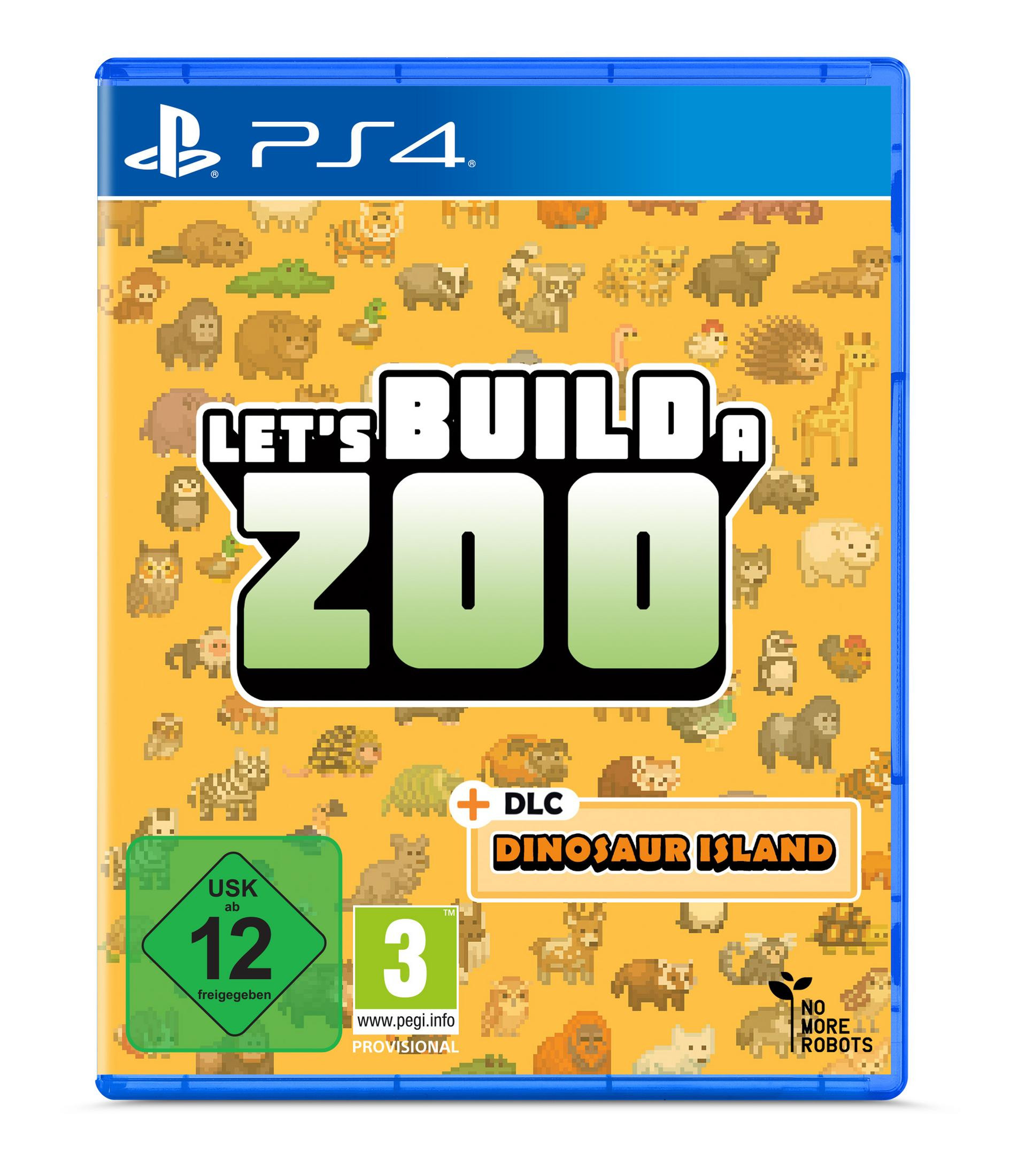 Custodia del gioco Let's Build a Zoo per PS4 con DLC dinosauri.