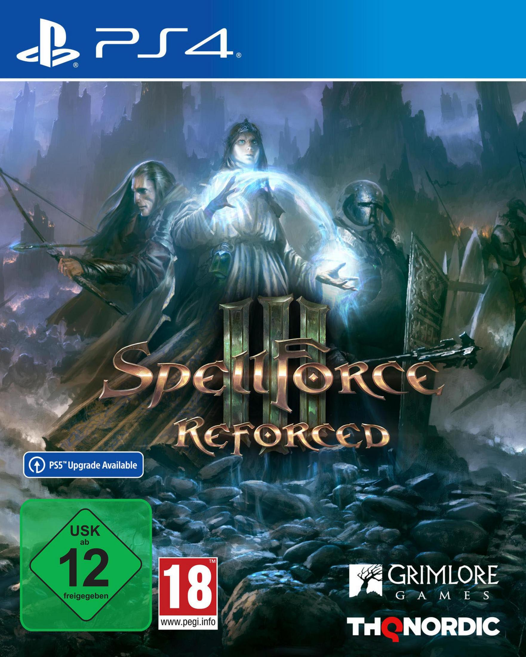 Copertina del gioco PS4: SpellForce III Reforced, con personaggi fantasy e una valutazione USK 12.