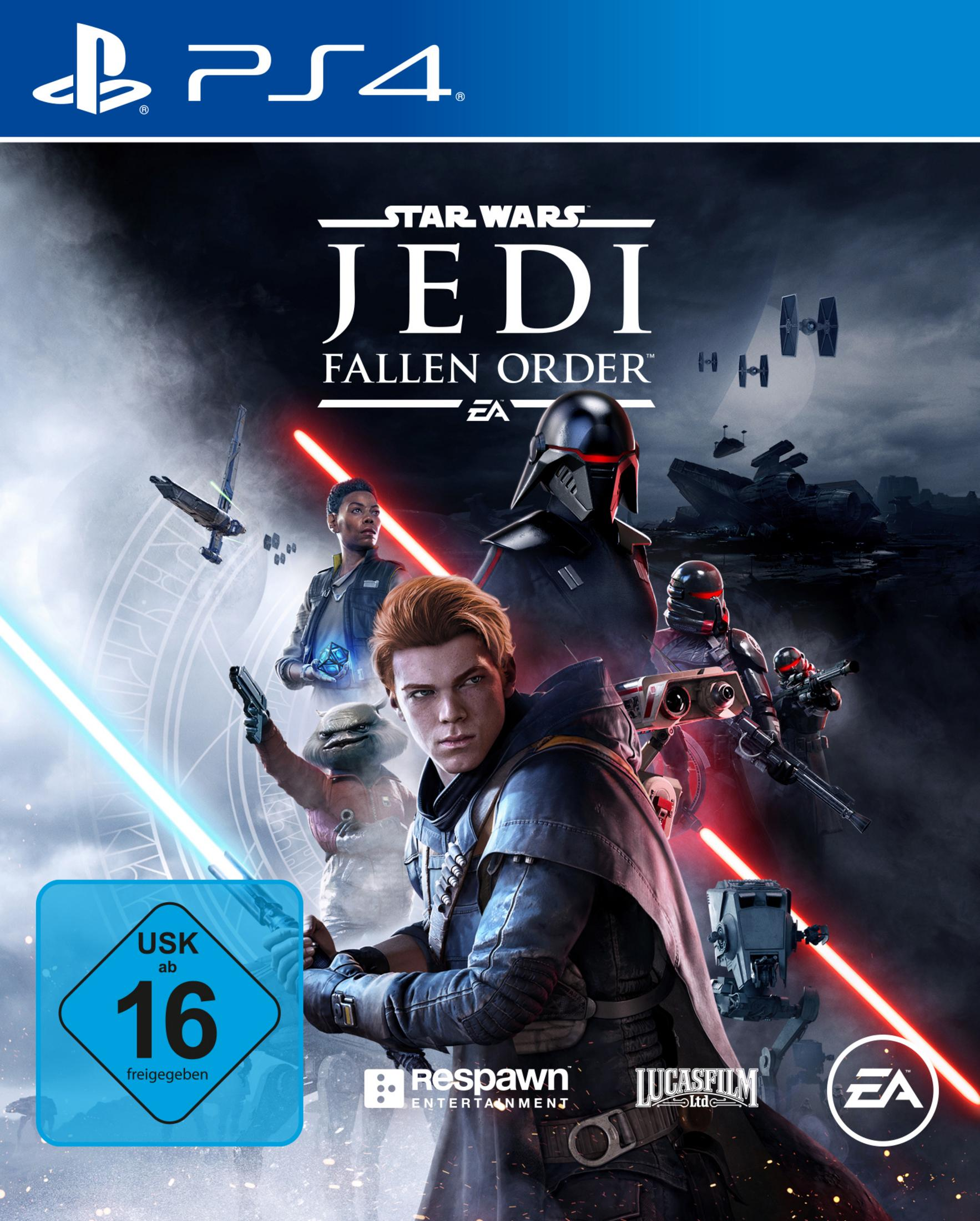 Star Wars Jedi: Fallen Order-Spielhülle für PS4 mit Darth Vader und anderen.