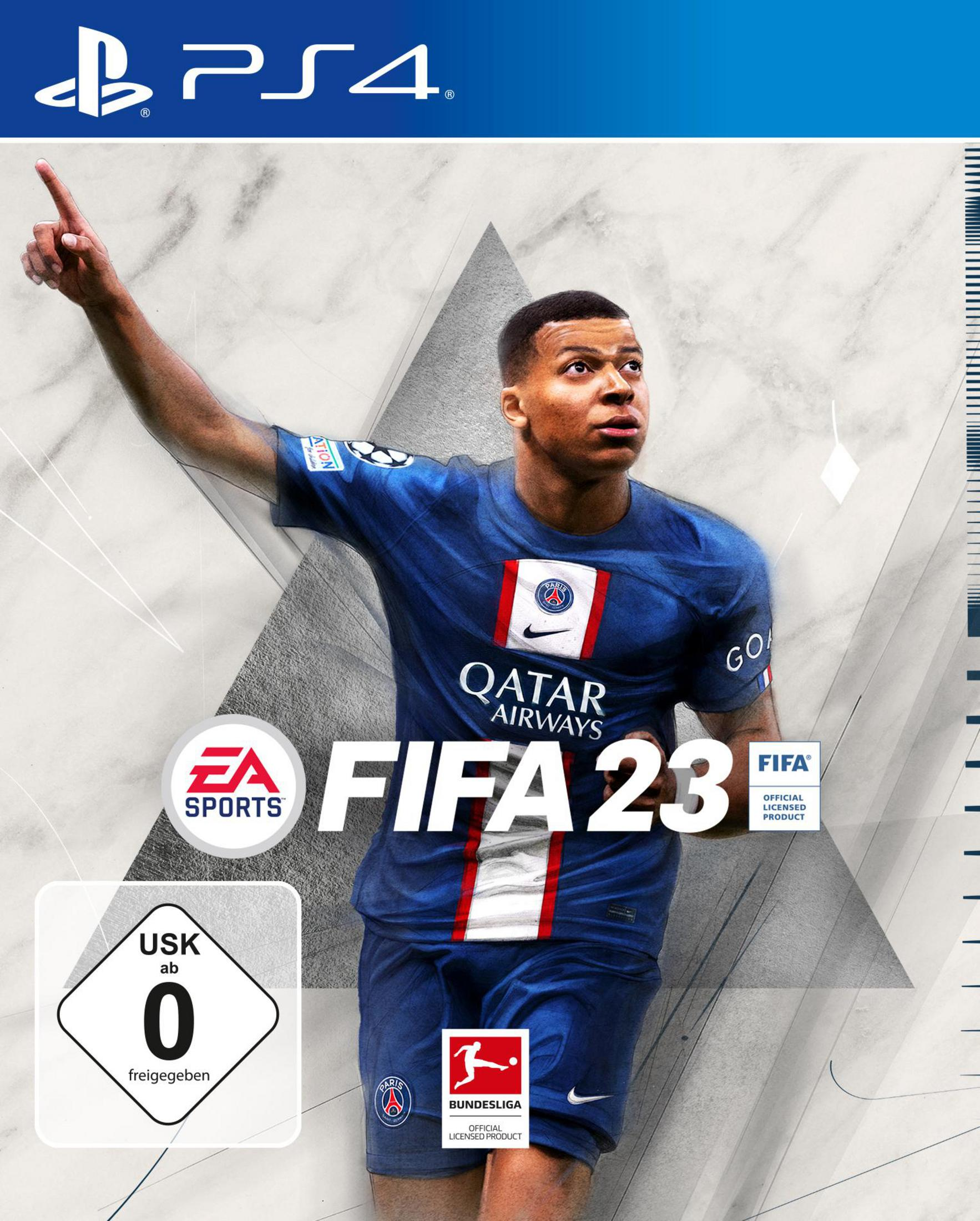 FIFA 23 Spielbox, mit Kylian Mbappé im PSG-Trikot. Das EA Sports-Logo ist sichtbar.
