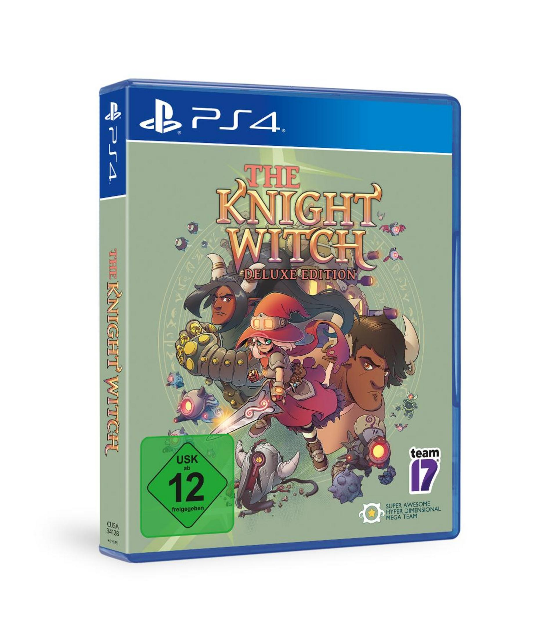 PS4-Spielbox. The Knight Witch Deluxe Edition. Zeigt Fantasy-Kunst mit Charakteren und Spieletitel.