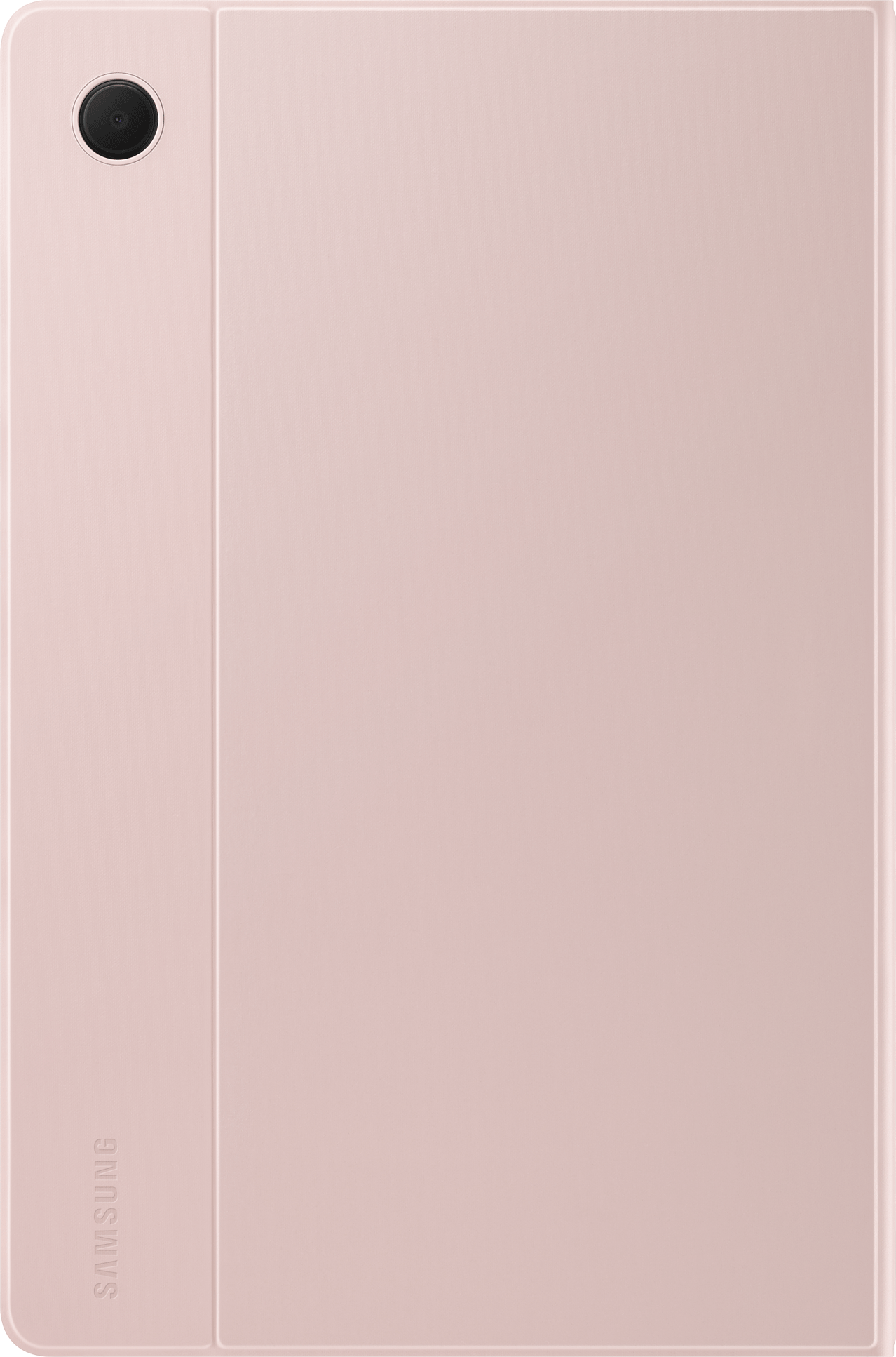 Eine rosa Tablet-Hülle mit Kameraausschnitt und Samsung-Logo auf weißem Grund.