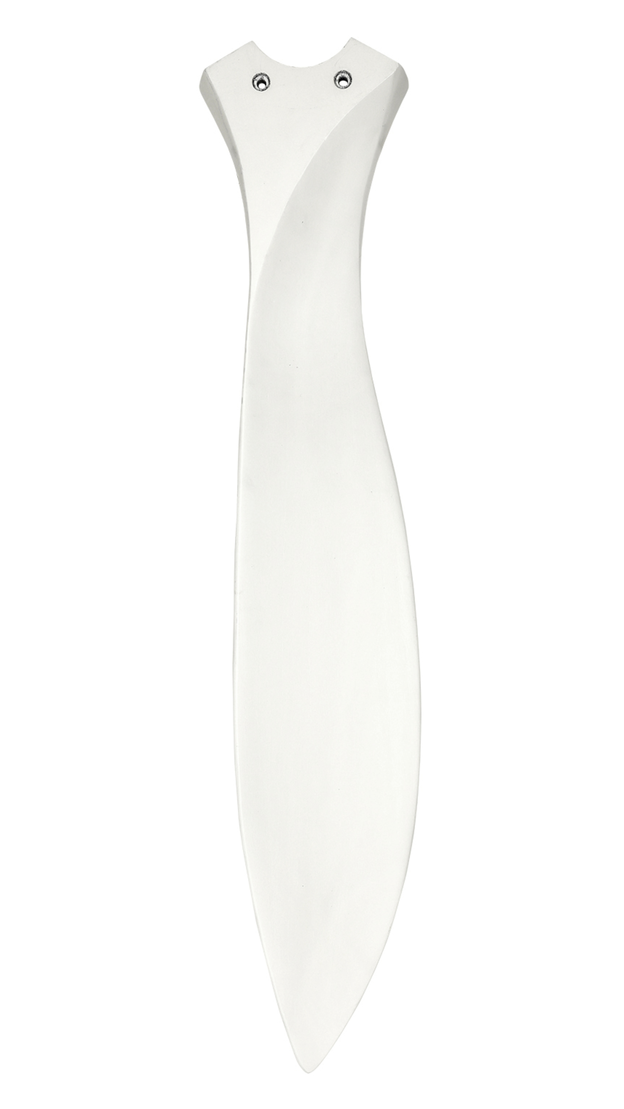 Una singola pala di un ventilatore da soffitto bianca, isolata su sfondo bianco.