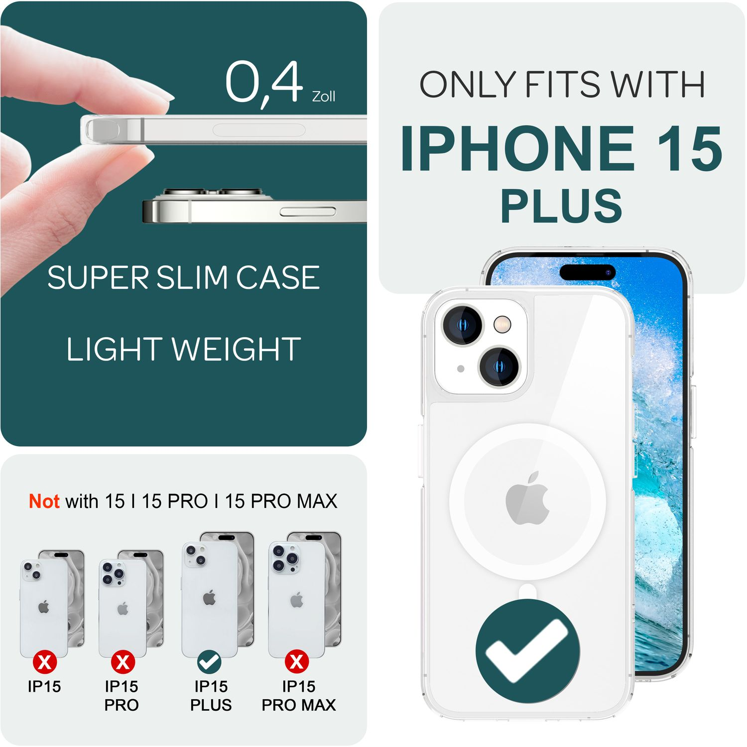 Coque transparente pour iPhone 15 Plus. Super mince, légère. Pas pour les autres modèles d'iPhone.