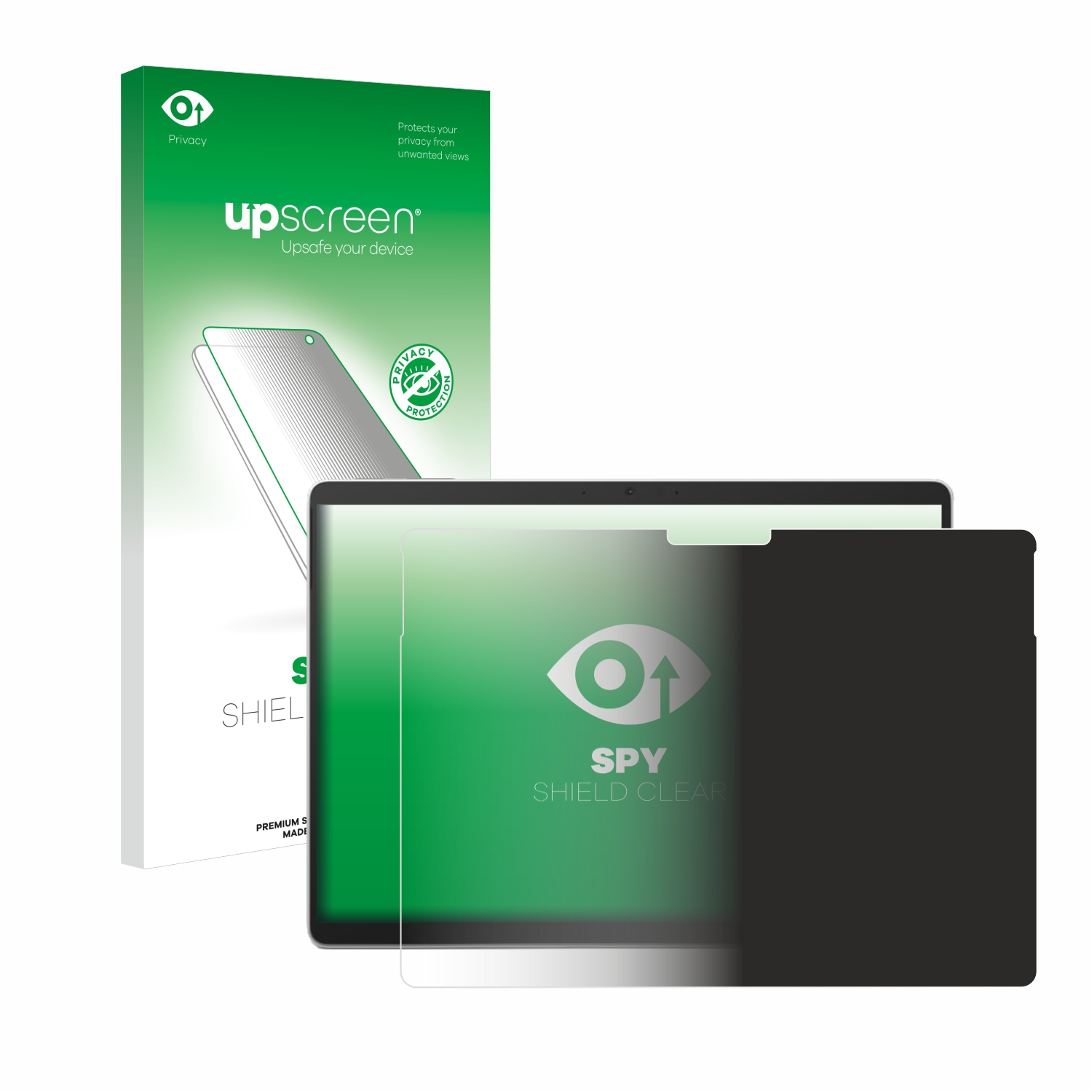 Datenschutz-Displayschutz für ein Tablet, mit einer Box im Hintergrund.