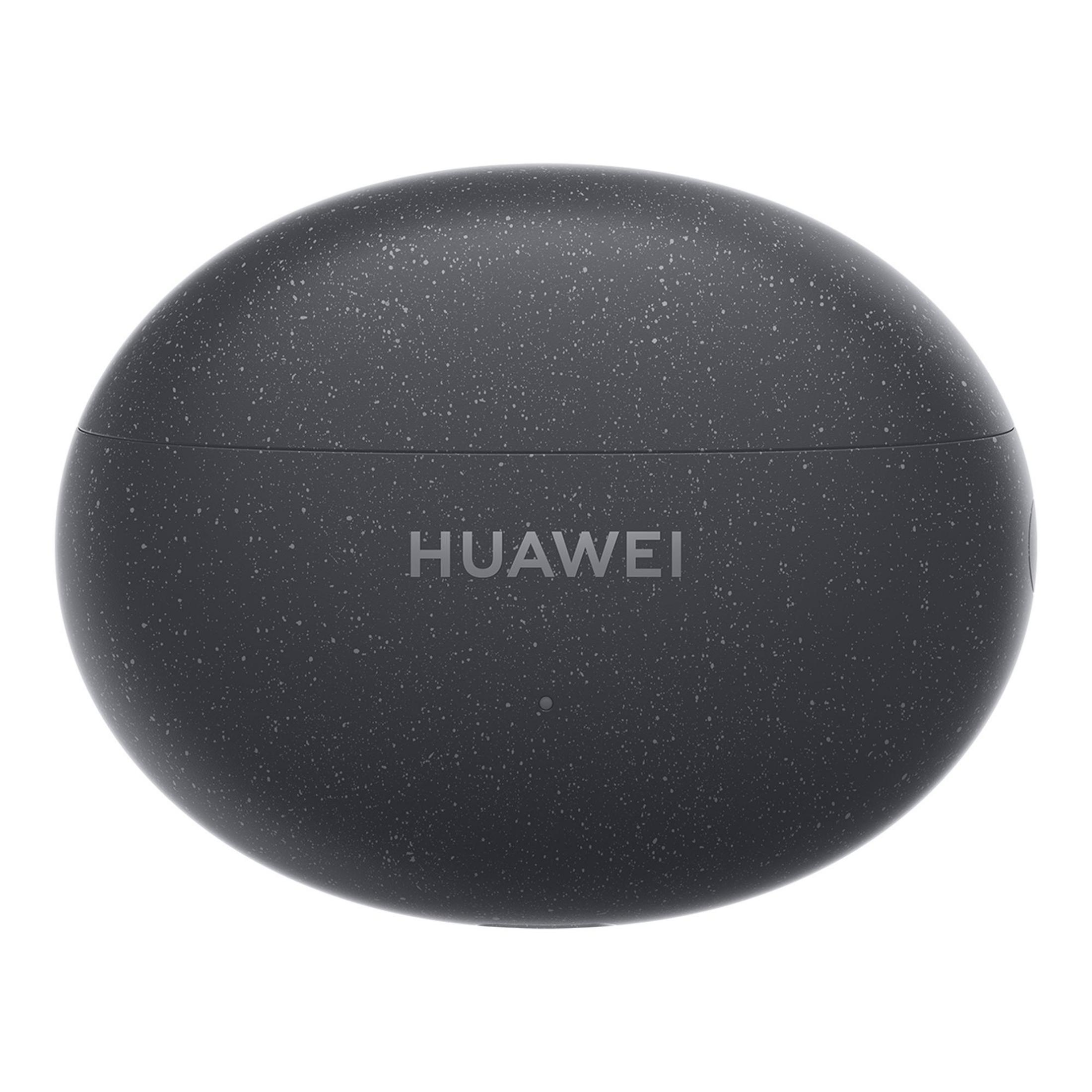 Custodia per auricolari Huawei grigio scuro con marchio stampato, sfondo bianco.
