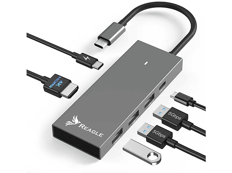 Hub USB-C 10 En 1 Reagle - Ports HDMI 8K, DisplayPort, USB 3.2, Ethernet - Alimentation 100W - Compatible Mac/PC