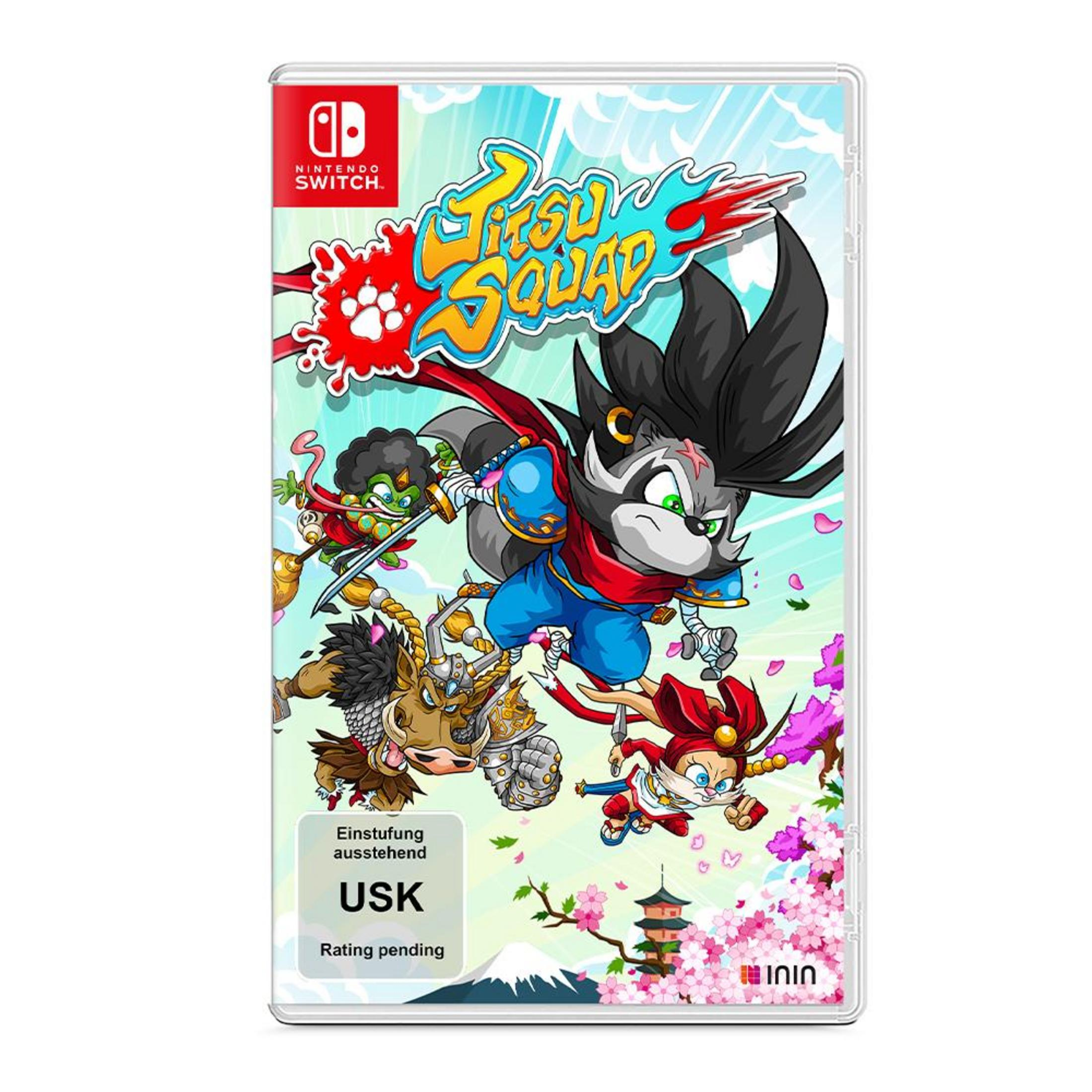 Una custodia per giochi Nintendo Switch con un design a cartoni animati di personaggi che combattono e una scena giapponese.