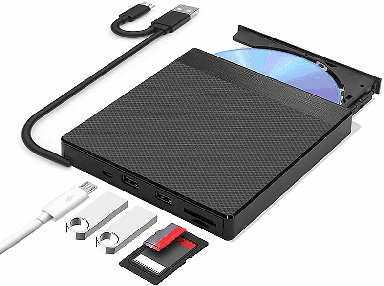 NAXSIR Externes 5-in-1-DVD-Laufwerk extern CD/DVD Brenner