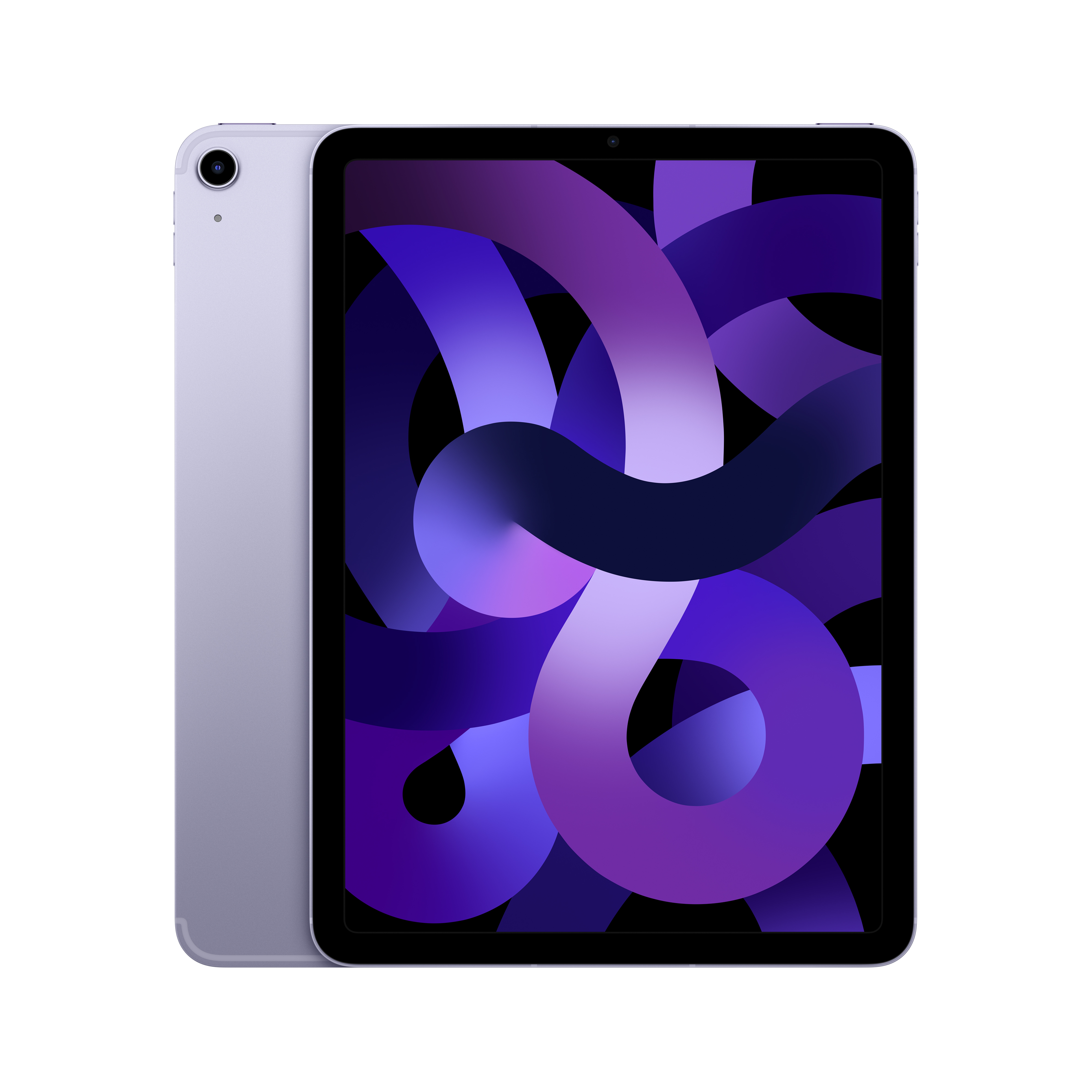 A silver-purple tablet on a white background. The screen displays an abstract purple design.