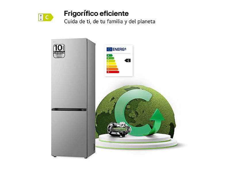 LG GBV3100CSW Frigorifero Combi 2 Porte – 374L, Classe C, Tecnologia Door Cooling+ E Linear Cooling, Metal Fresh, Bianco