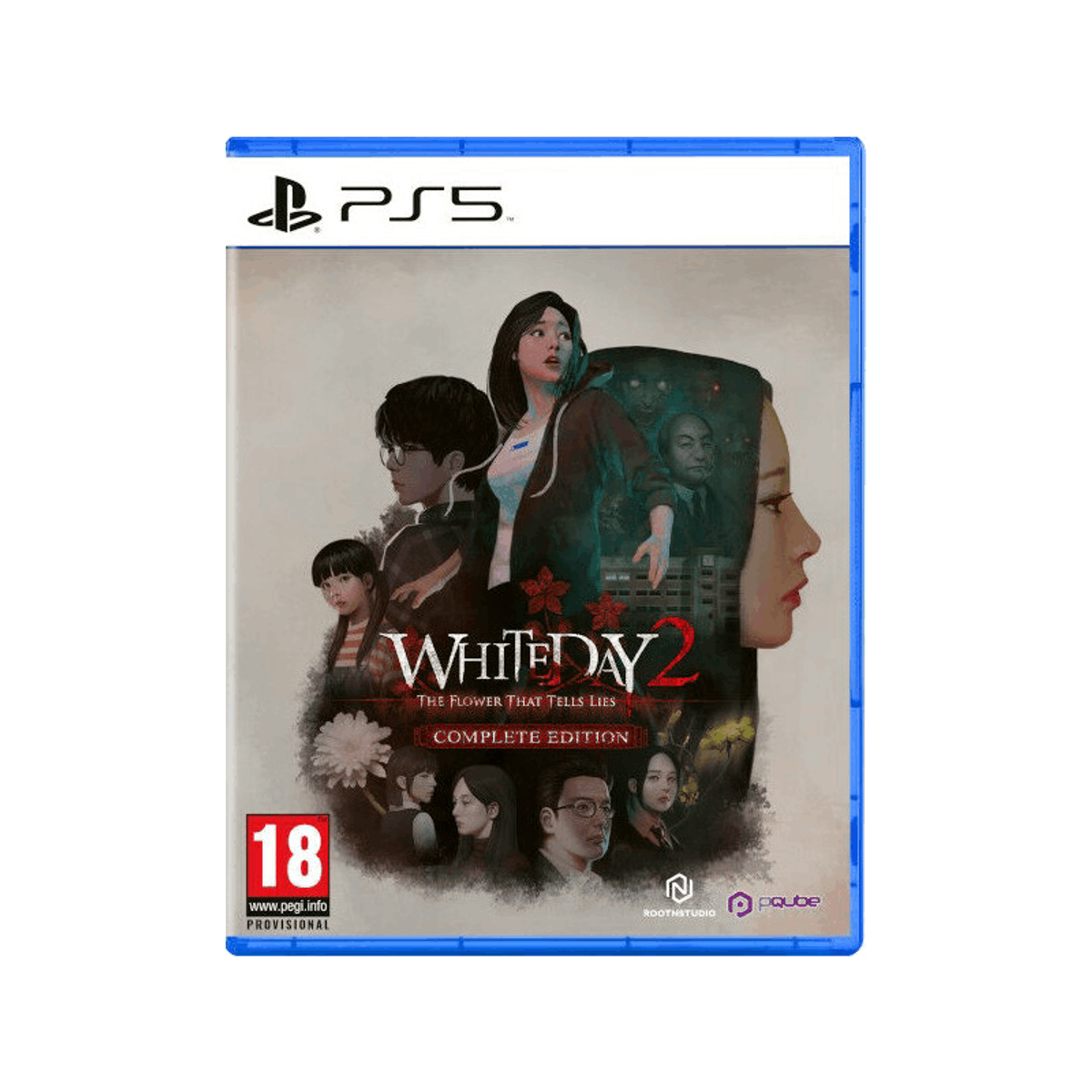 Okładka gry WhiteDay 2, z wieloma portretami postaci i logo PS5.