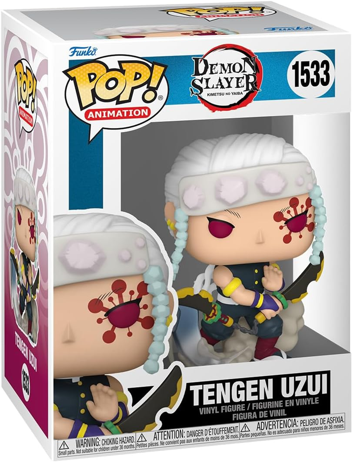 Figura Funko Pop de Tengen Uzui de Demon Slayer, en caja.