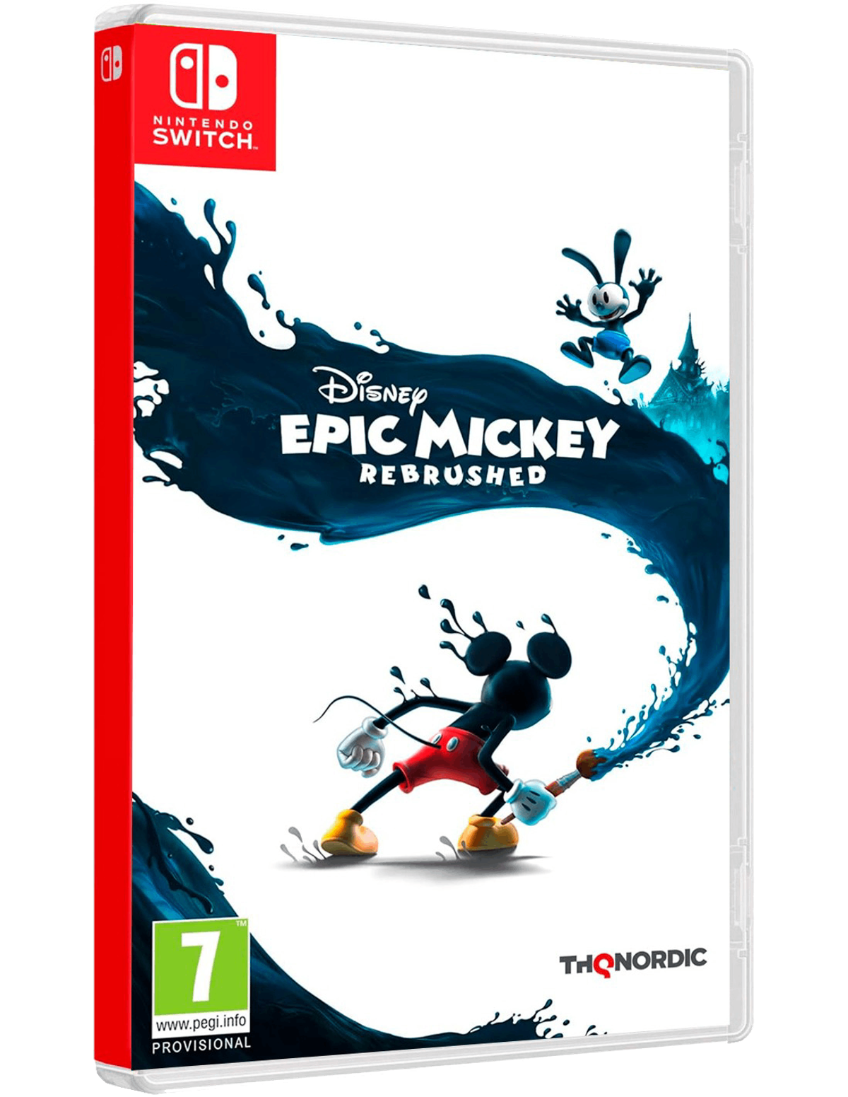 Portada del juego Disney Epic Mickey Rebrushed. Mickey Mouse pintando con un pincel. Juego Switch.