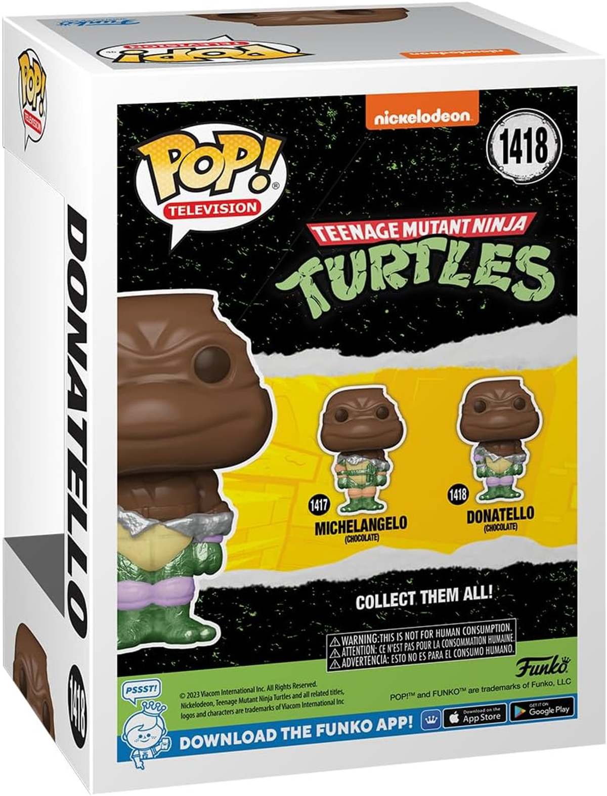 Caja Funko Pop con una figura de Donatello de las Tortugas Ninja.