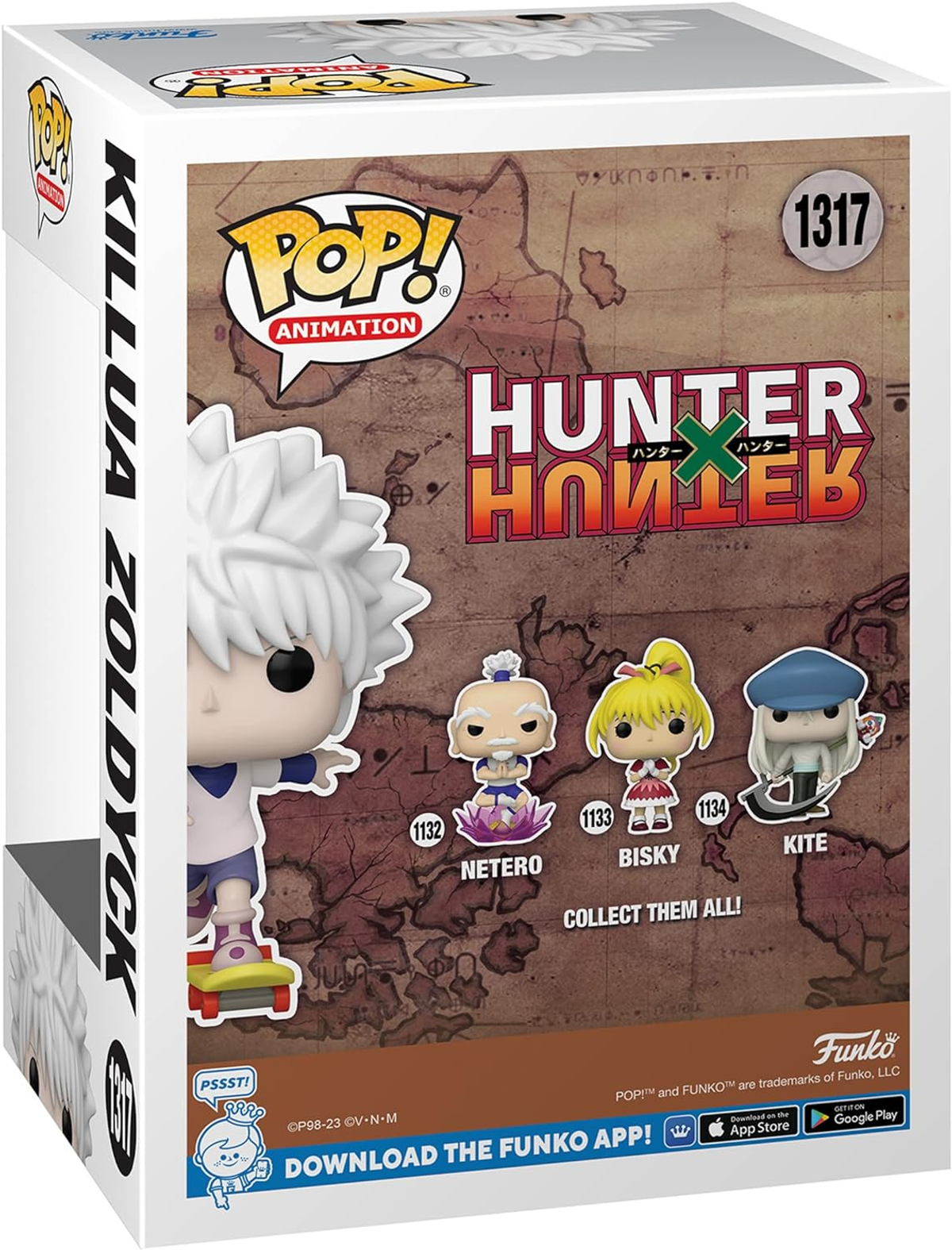 Una scatola Funko Pop con personaggi di Hunter x Hunter. Killua Zoldyck è sulla scatola.
