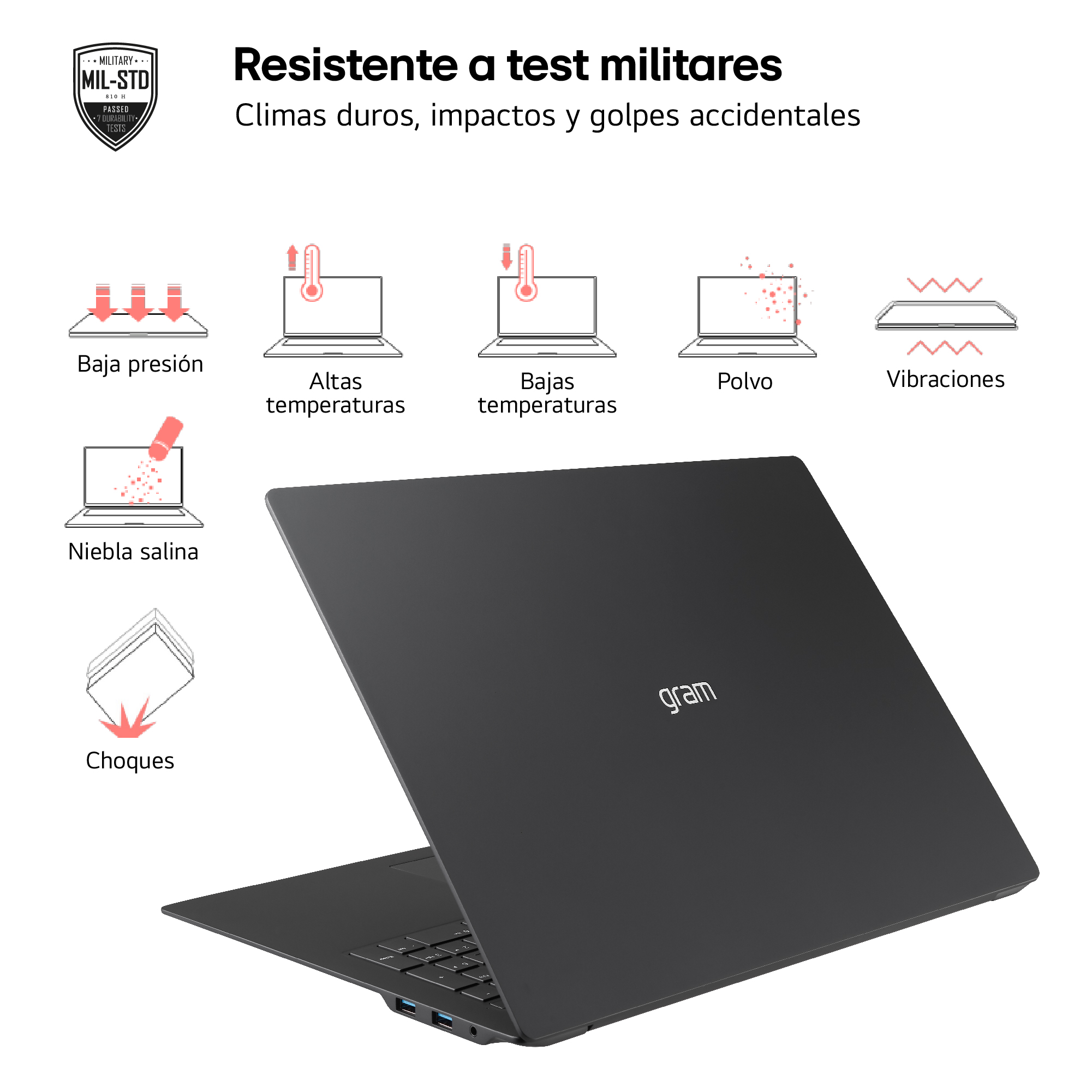 Un portátil con acabado negro en una ilustración detallada con múltiples iconos.