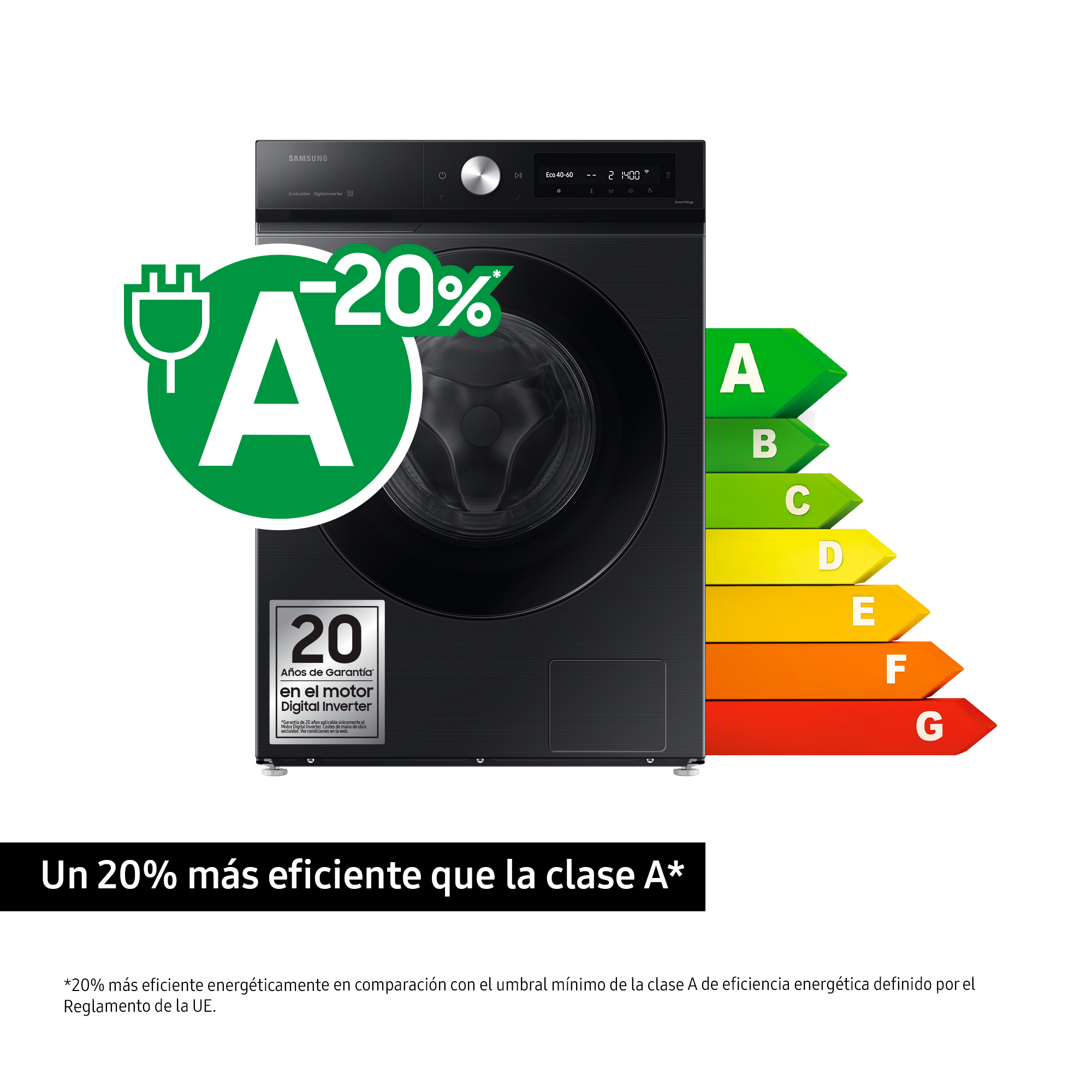 SAMSUNG WW90DB7U94GB Lavatrice, Caricamento frontale, 9 kg, 24 programmi, Profondità 60 cm, Giri 1400 rpm, Nero, livello rumorosità centrifuga 72 dB(A), Classe A