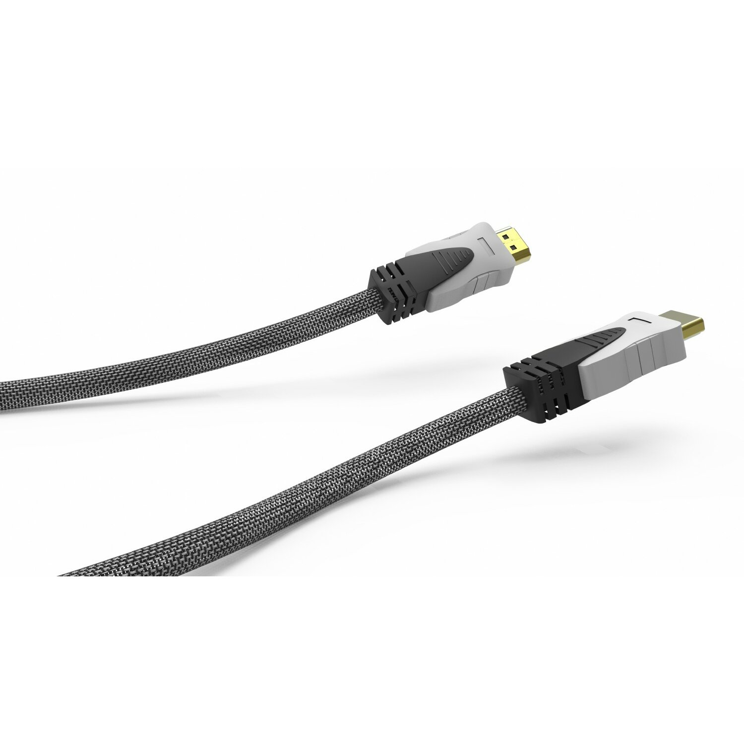 Zwei schwarze und graue HDMI-Kabel auf weißem Hintergrund.