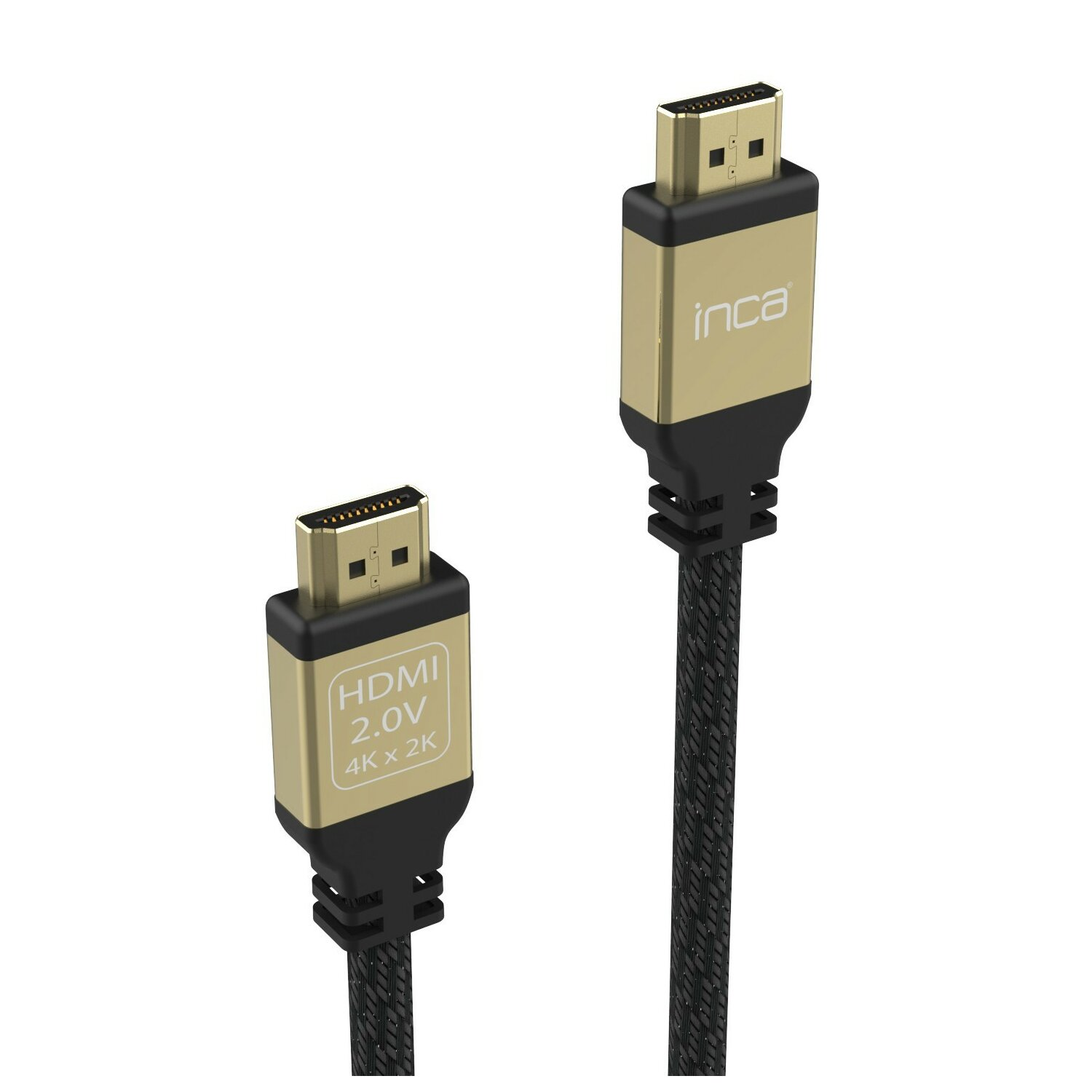 HDMI-Kabel mit Goldsteckern und schwarzem geflochtenem Kabel.