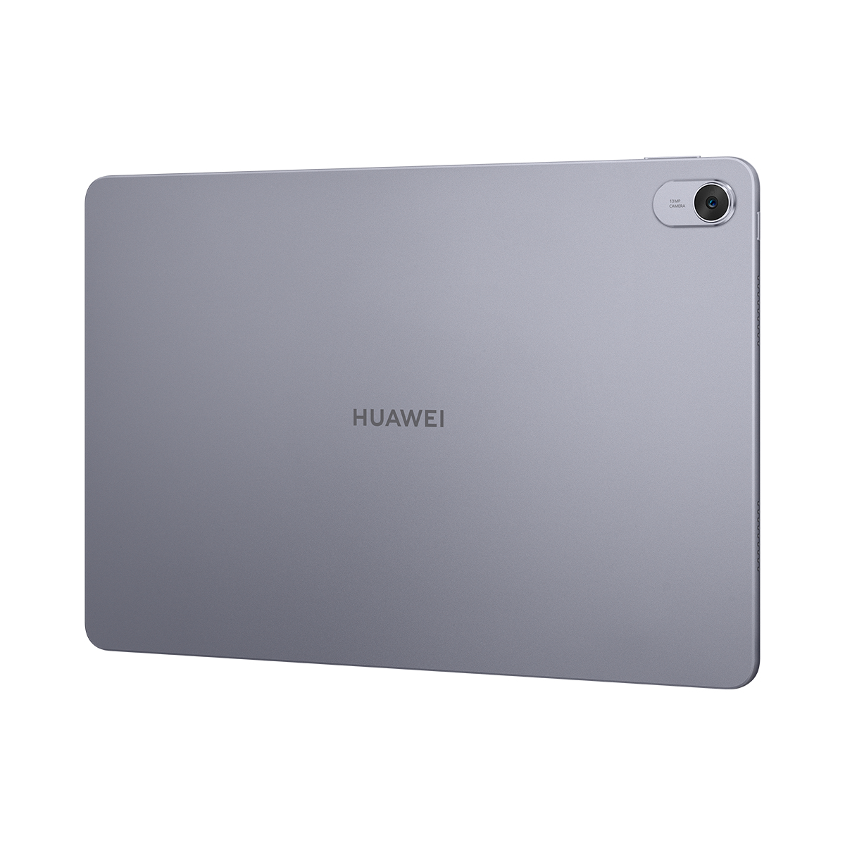 Szary tablet Huawei pokazujący tył. Tylny aparat znajduje się w prawym górnym rogu.