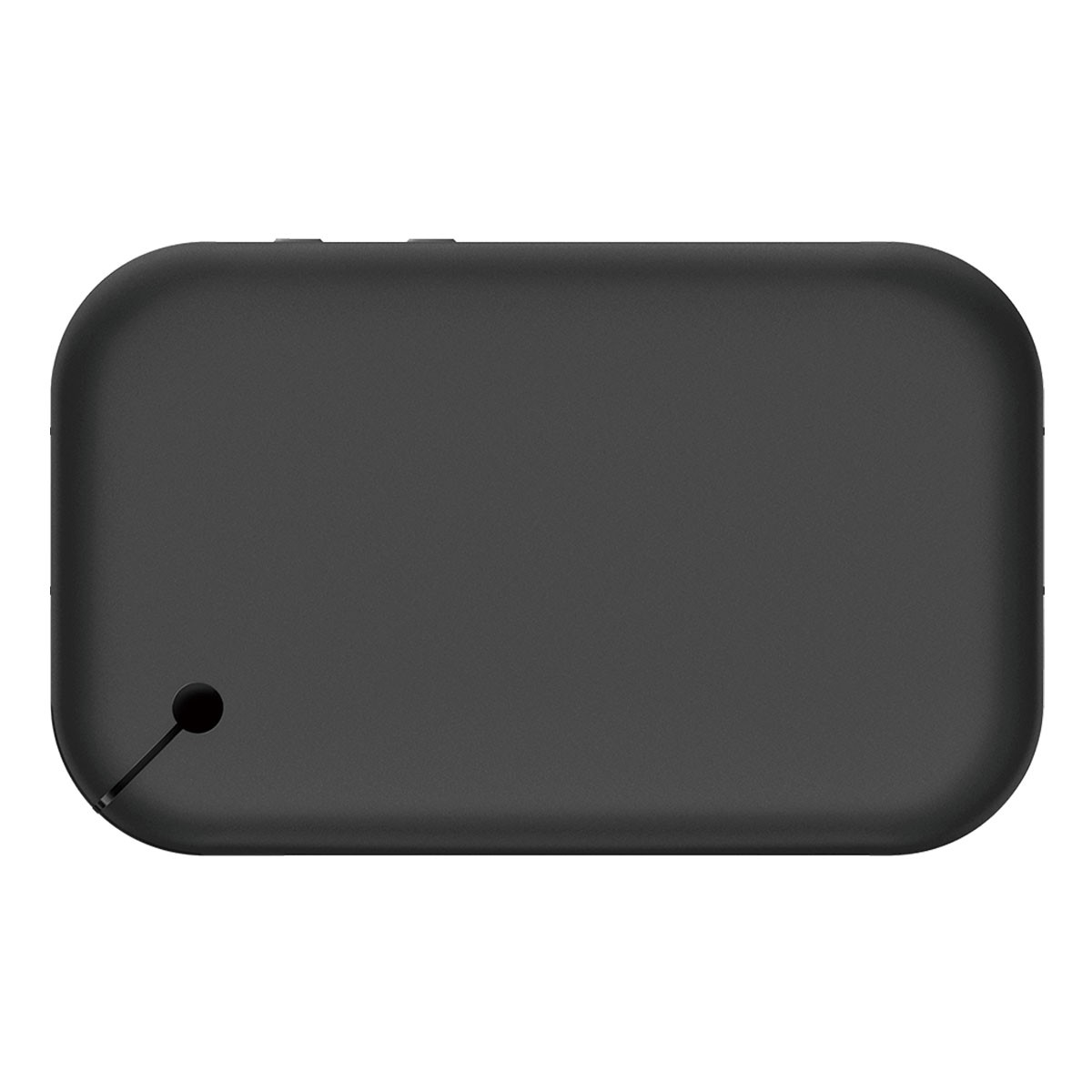 Czarne, zaokrąglone prostokątne urządzenie z portem ładowania.