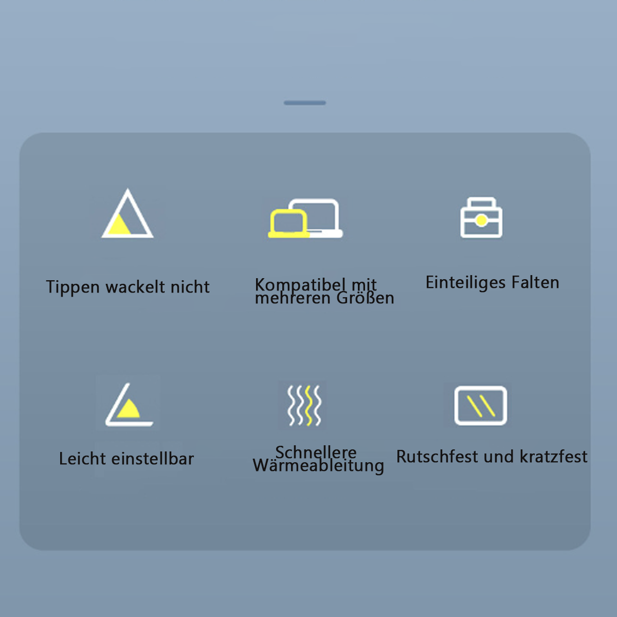 Diagramm mit Funktionen: stabiles Tippen, kompatible Größen, einteiliges Falten usw.