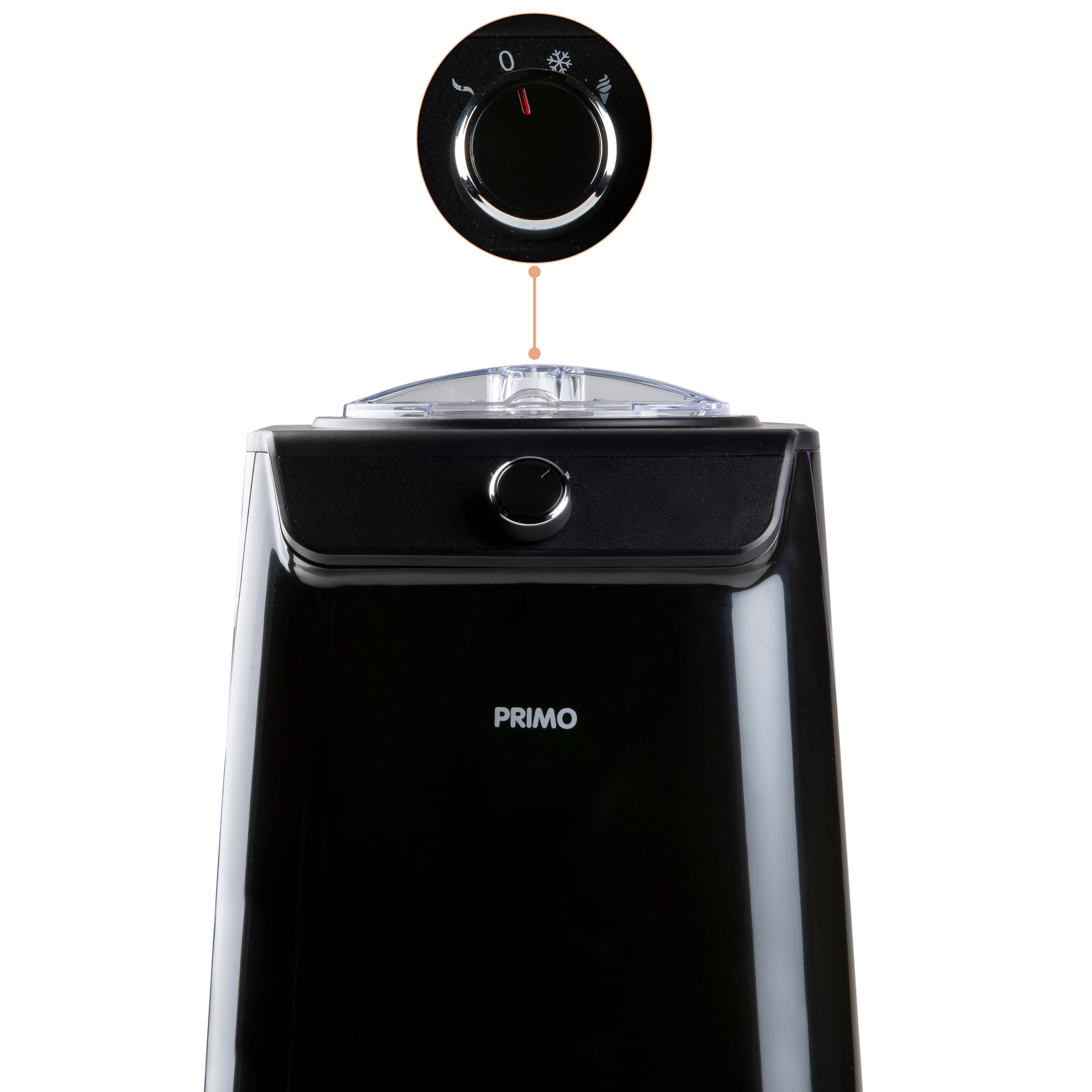Black ice cream maker with a control knob.