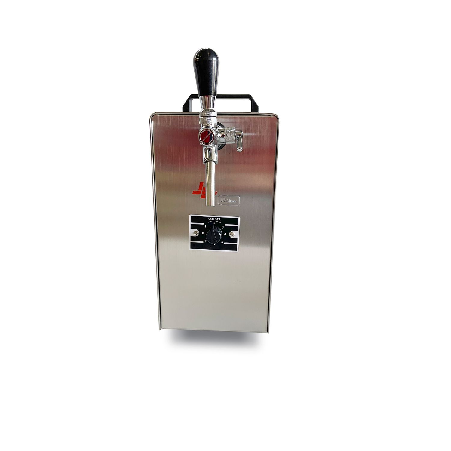 Système de tireuse à bière en acier inoxydable. Possède une poignée de robinet et un panneau de commande. Isolé sur blanc.